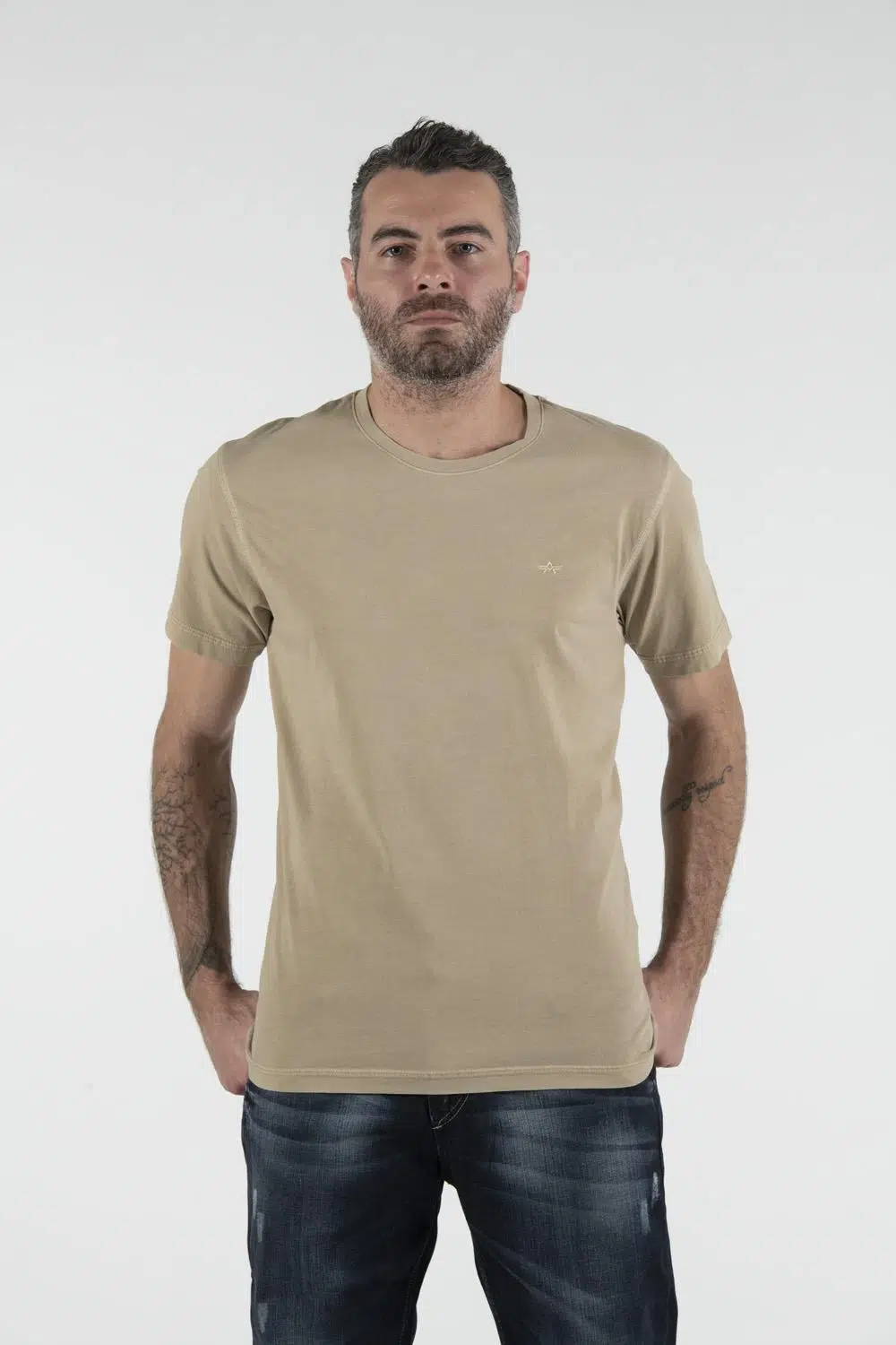 Ar-ma Erkek Bisiklet Yaka Tişört Baskisiz Basic Regular Fit Penye Süprem Y9TOO7480 - Bej-B2