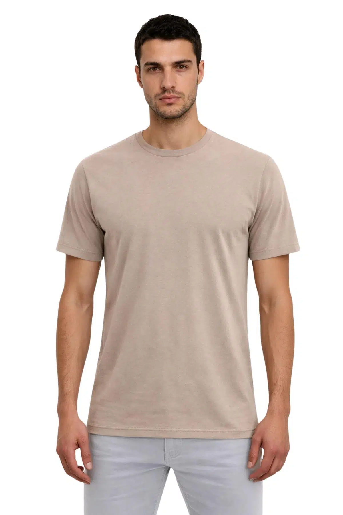 Ar-ma Erkek Bisiklet Yaka Tişört Baskisiz Basic Örme Kumaş Regular Fit %47 Modal %47 Pamuk %6 Likra 30/1 Penye Modal Full Likra Süprem Y31344473002 - Gri-Bej G8