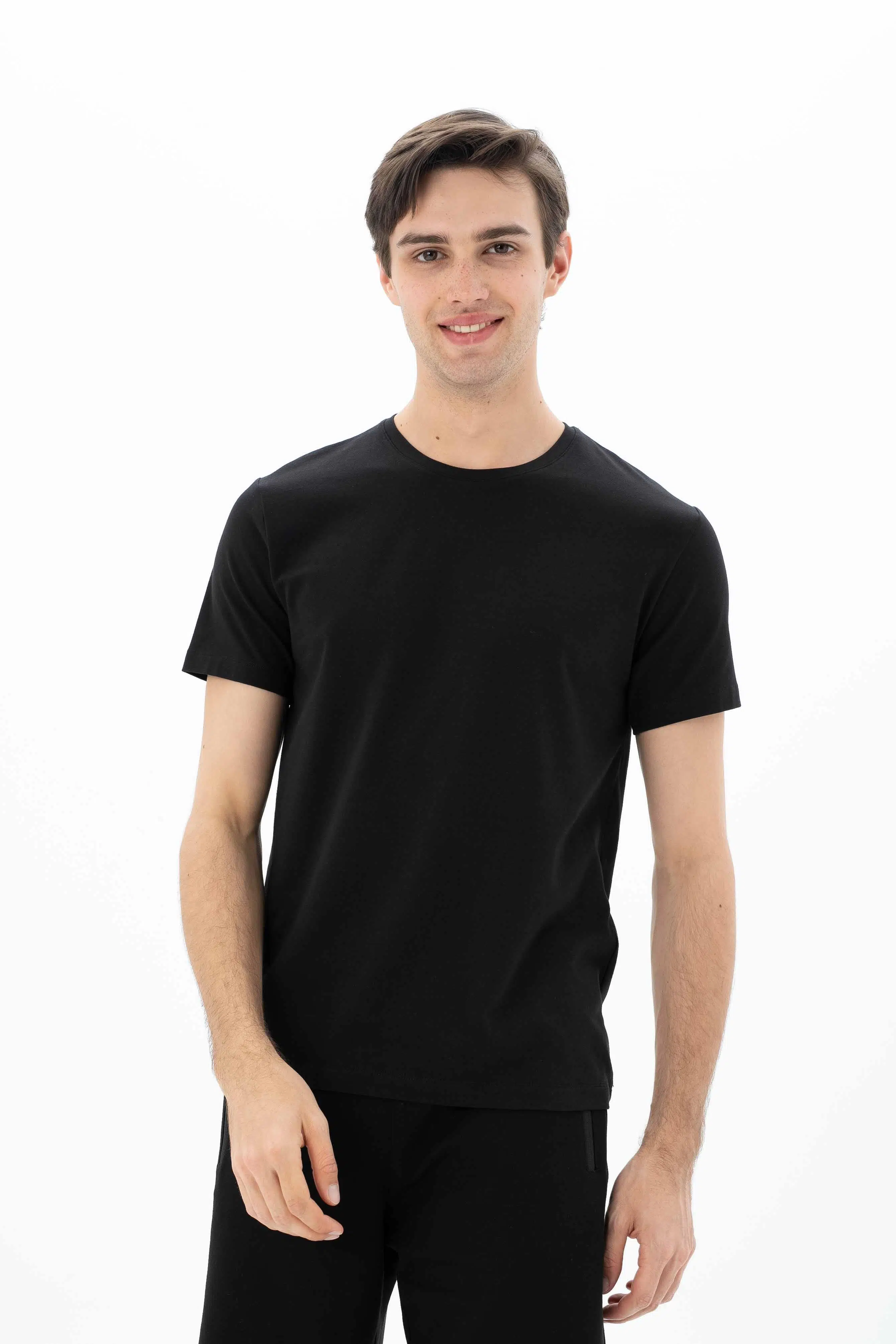 Ar-ma Erkek Bisiklet Yaka Tişört Baskisiz Basic Slim Fit Full Süprem Y25344452701 - Siyah-S1