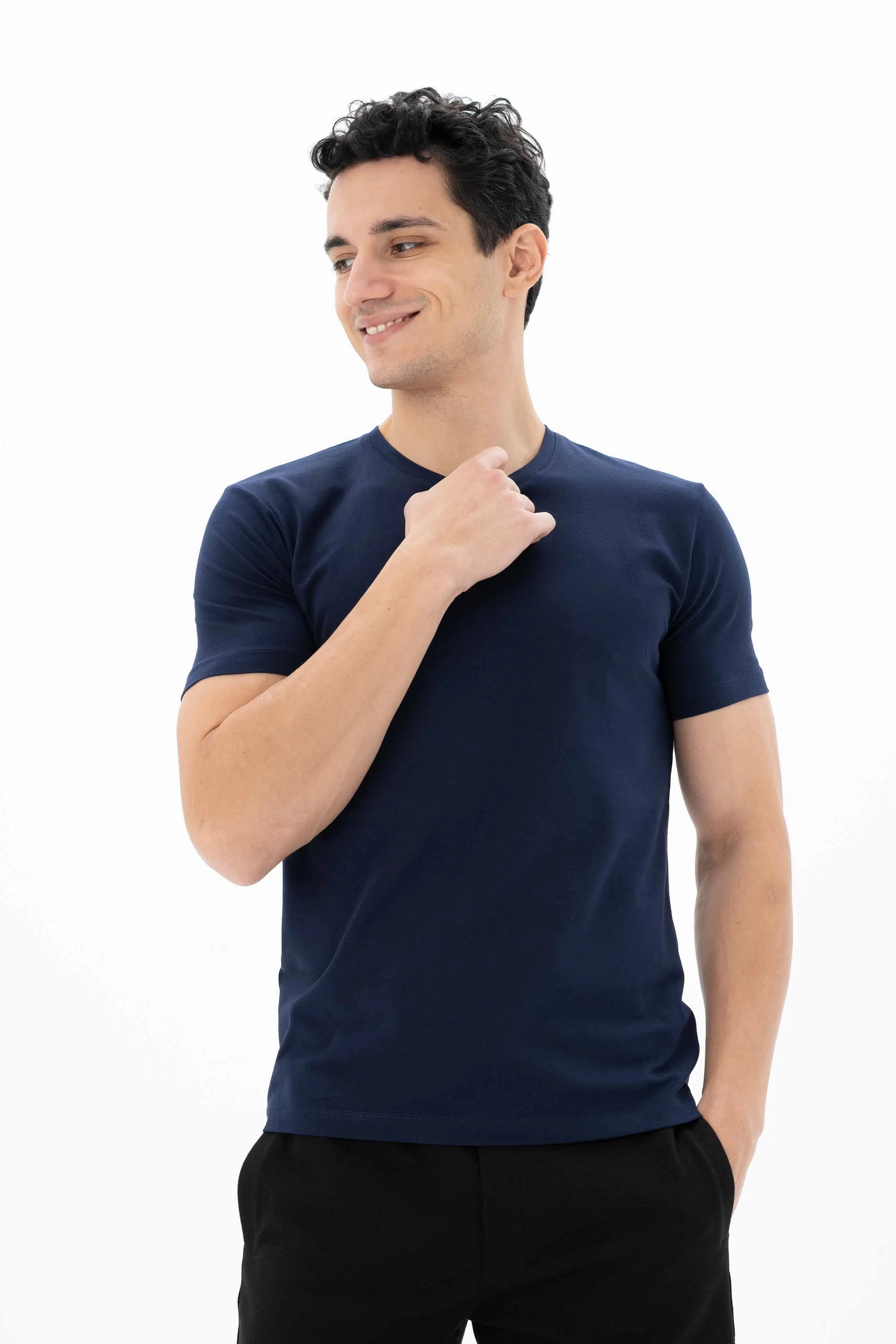 Ar-ma Erkek Bisiklet Yaka Tişört Baskisiz Basic Slim Fit Full Süprem Y25344452701 - Lacivert-L1