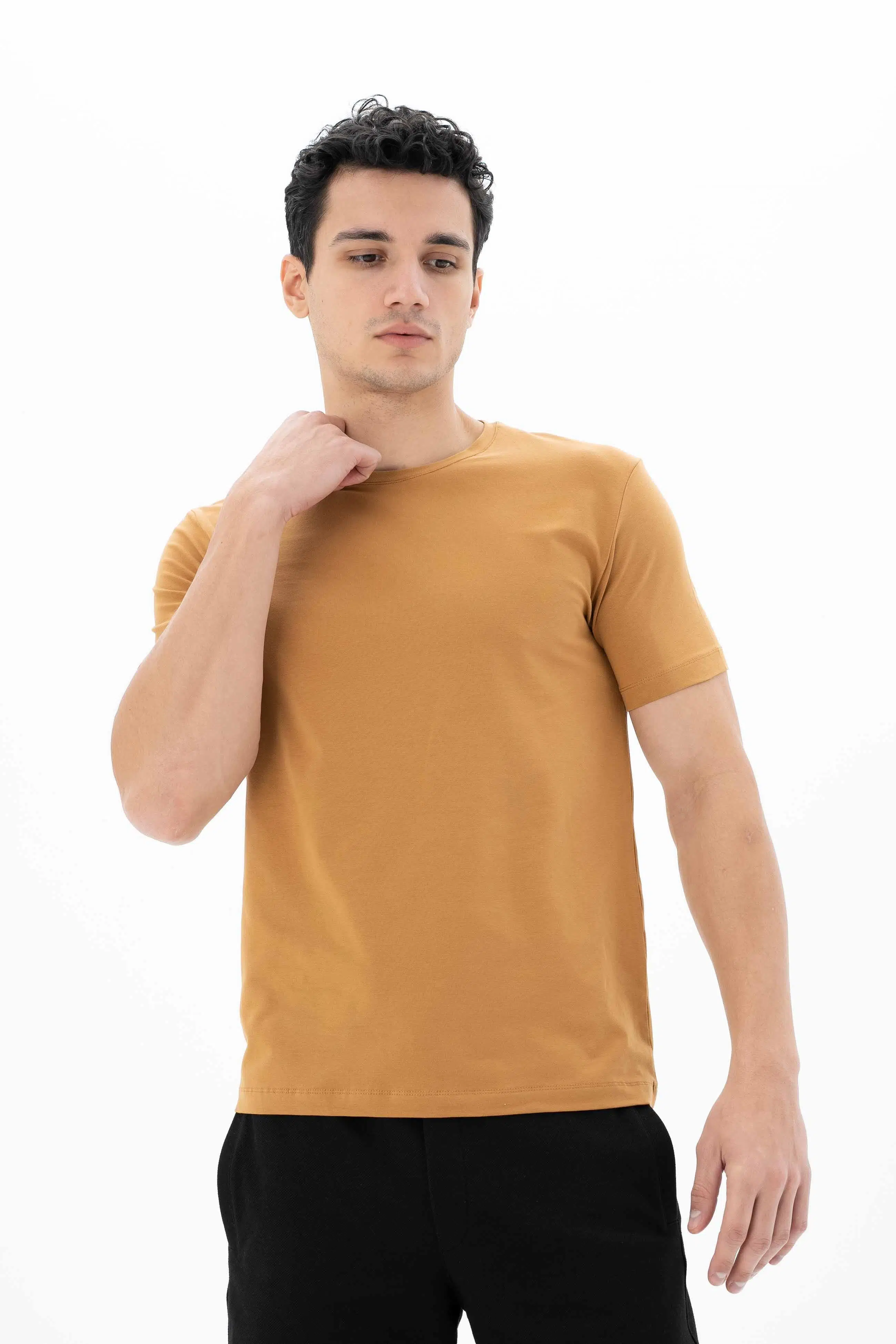 Ar-ma Erkek Bisiklet Yaka Tişört Baskisiz Basic Slim Fit Full Süprem Y25344452701 - Kahverengi-K1