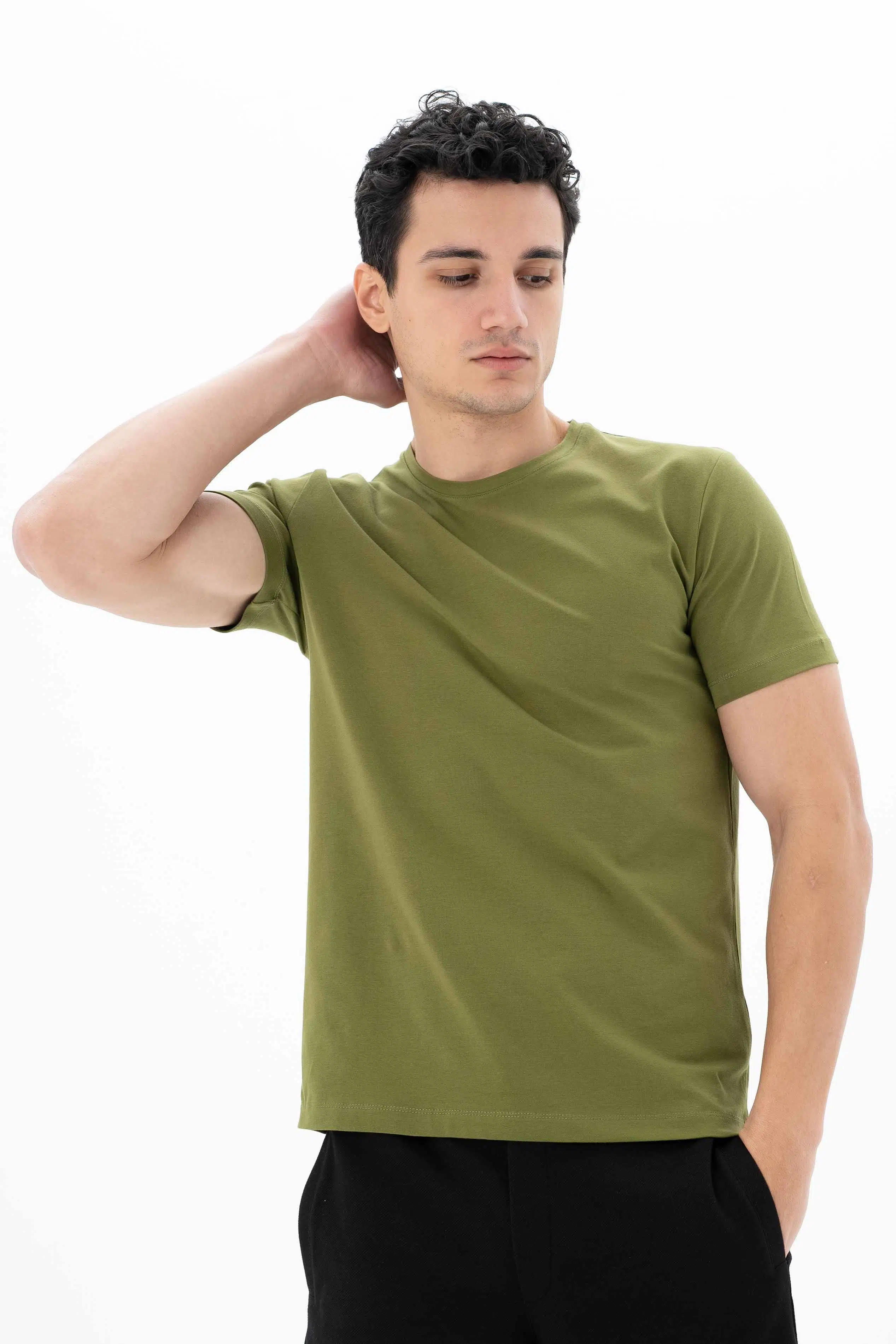 Ar-ma Erkek Bisiklet Yaka Tişört Baskisiz Basic Slim Fit Full Süprem Y25344452701 - Yeşil-Y1