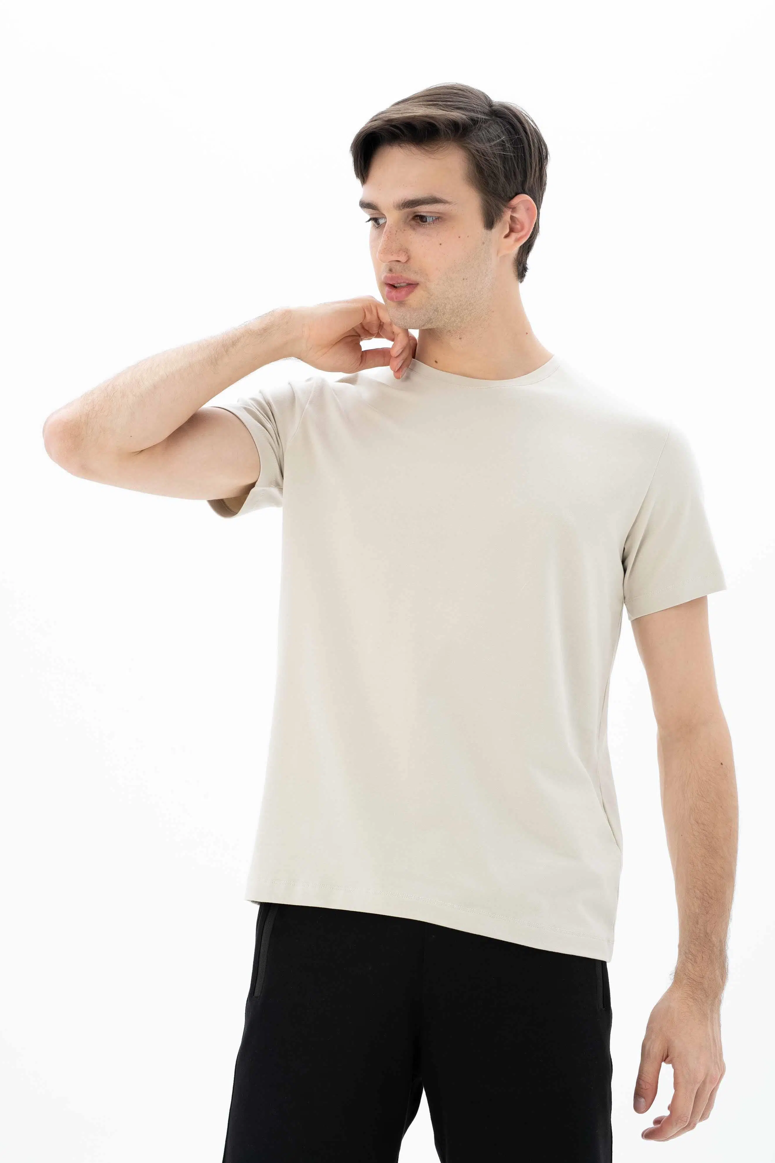 Ar-ma Erkek Bisiklet Yaka Tişört Baskisiz Basic Slim Fit Full Süprem Y25344452701 - Bej-B1