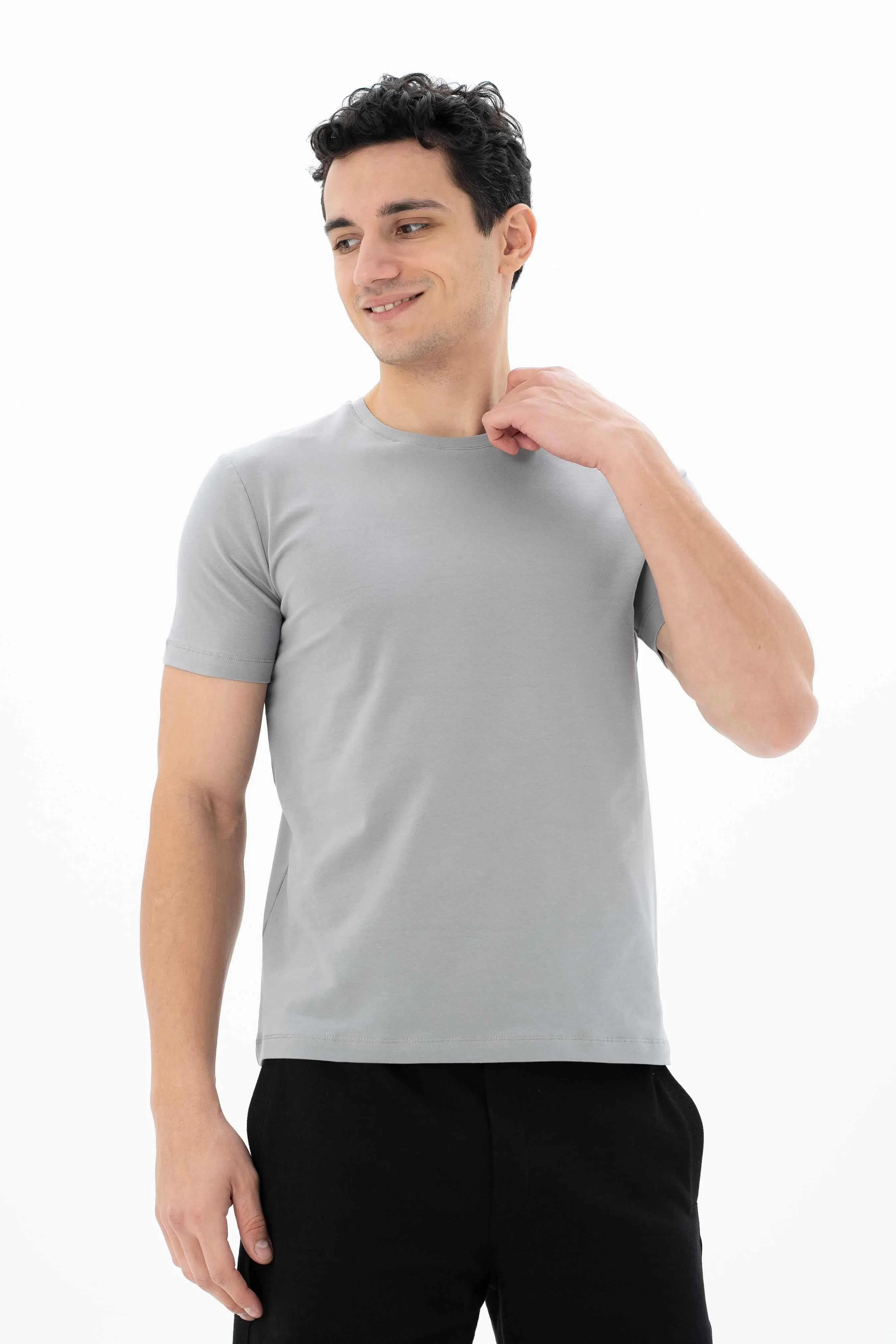 Ar-ma Erkek Bisiklet Yaka Tişört Baskisiz Basic Slim Fit Full Süprem Y25344452701 - Gri-G2