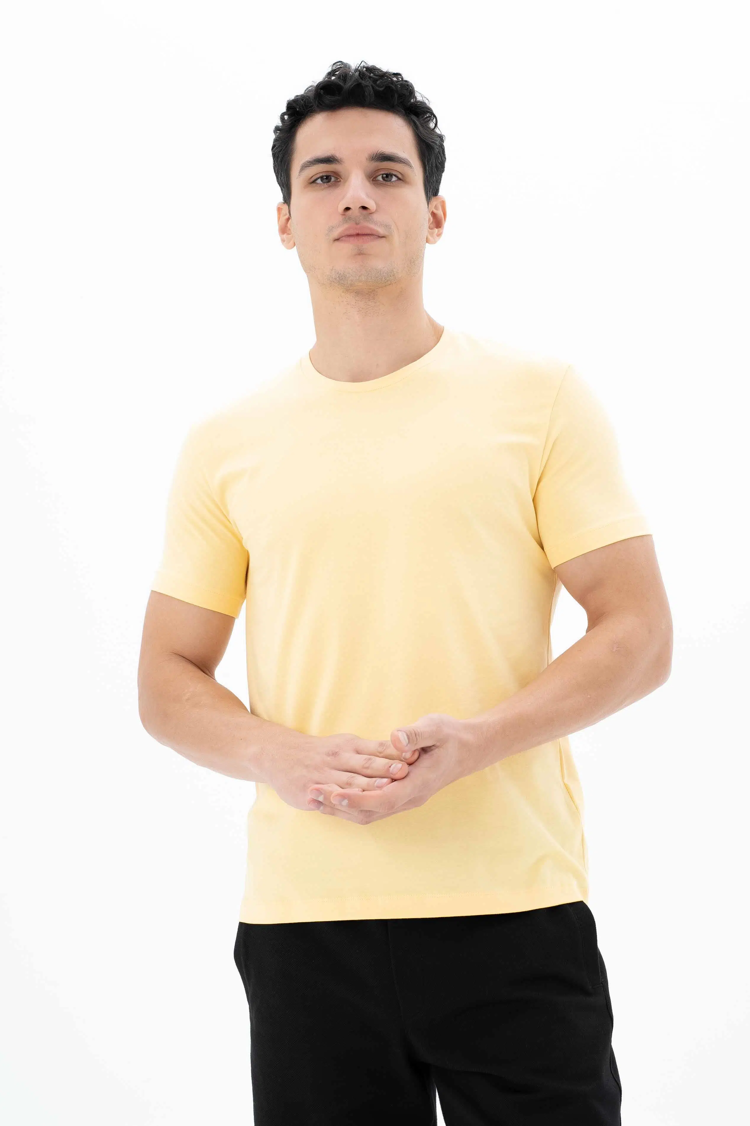 Ar-ma Erkek Bisiklet Yaka Tişört Baskisiz Basic Slim Fit Full Süprem Y25344452701 - Sarı-S1