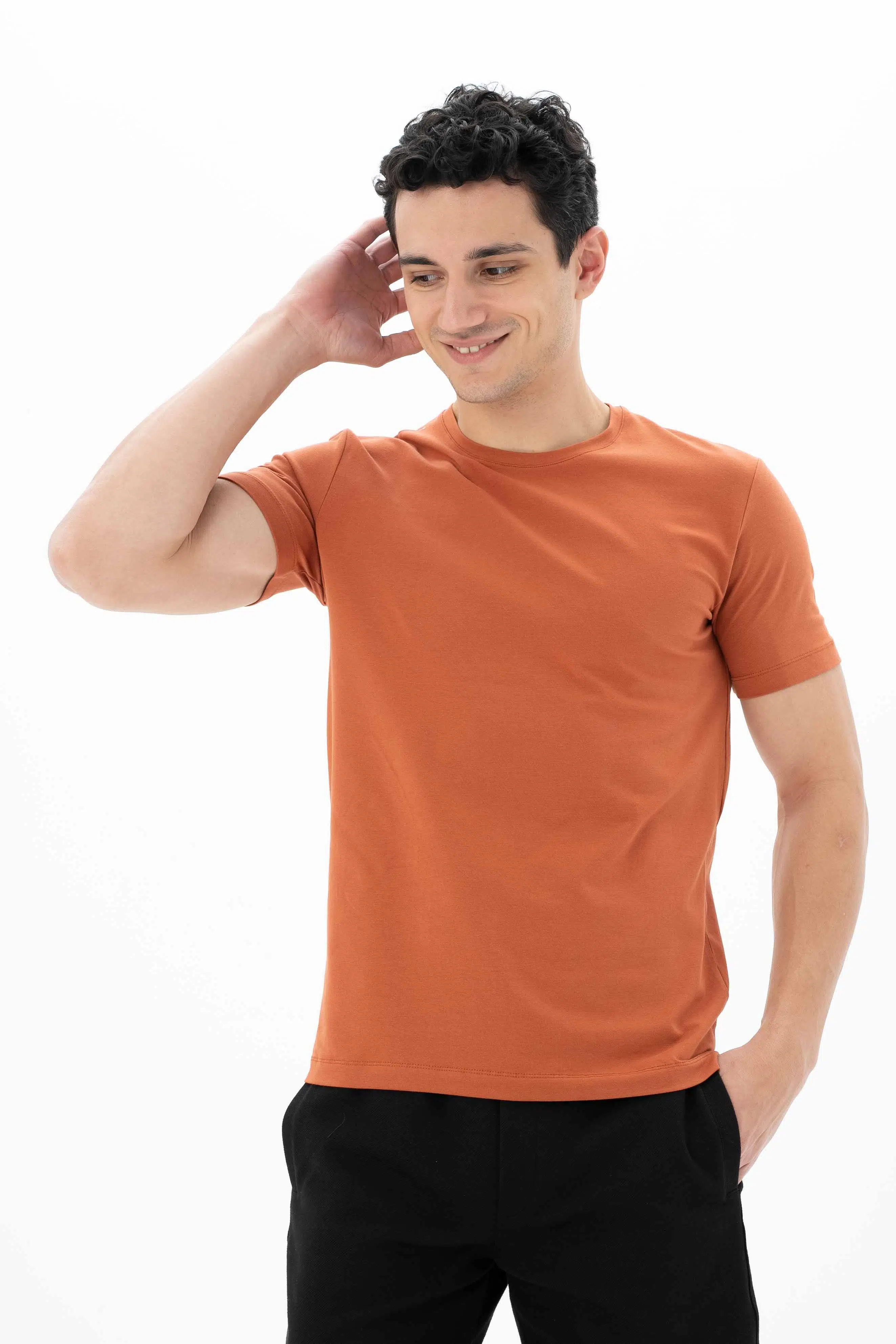 Ar-ma Erkek Bisiklet Yaka Tişört Baskisiz Basic Slim Fit Full Süprem Y25344452701 - Pembe-P4