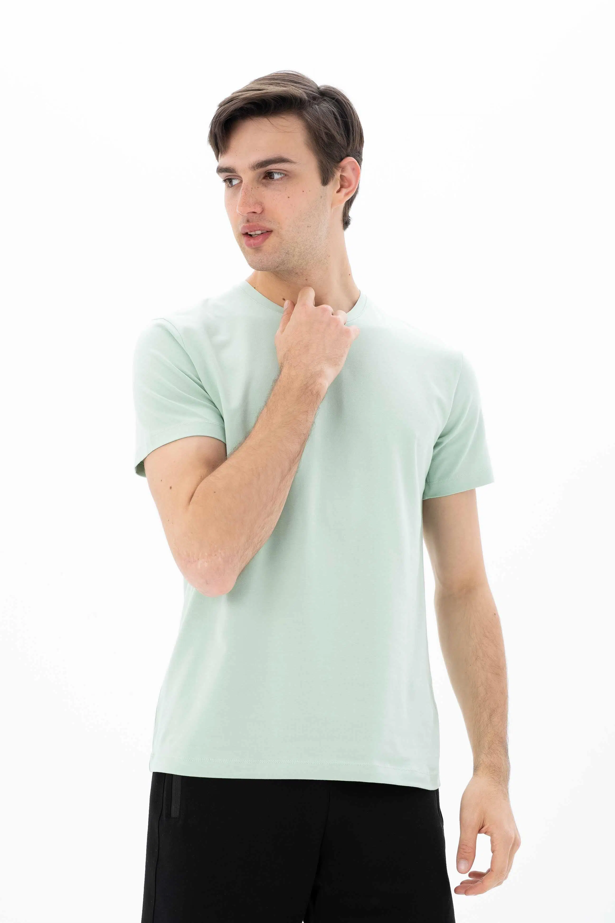 Ar-ma Erkek Bisiklet Yaka Tişört Baskisiz Basic Slim Fit Full Süprem Y25344452701 - Yeşil-Y2