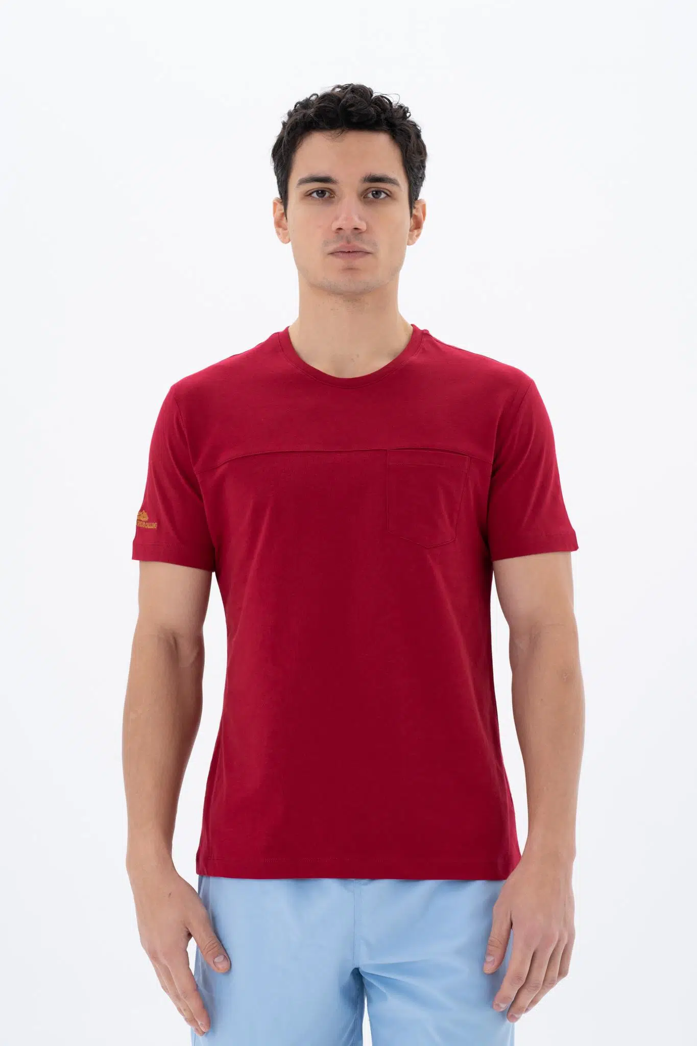 Ar-ma Erkek Bisiklet Yaka Tişört Baskisiz Basic Sol Göğüs Cepli Regular Fit Penye Süprem Y25344404601 - Bordo-B1