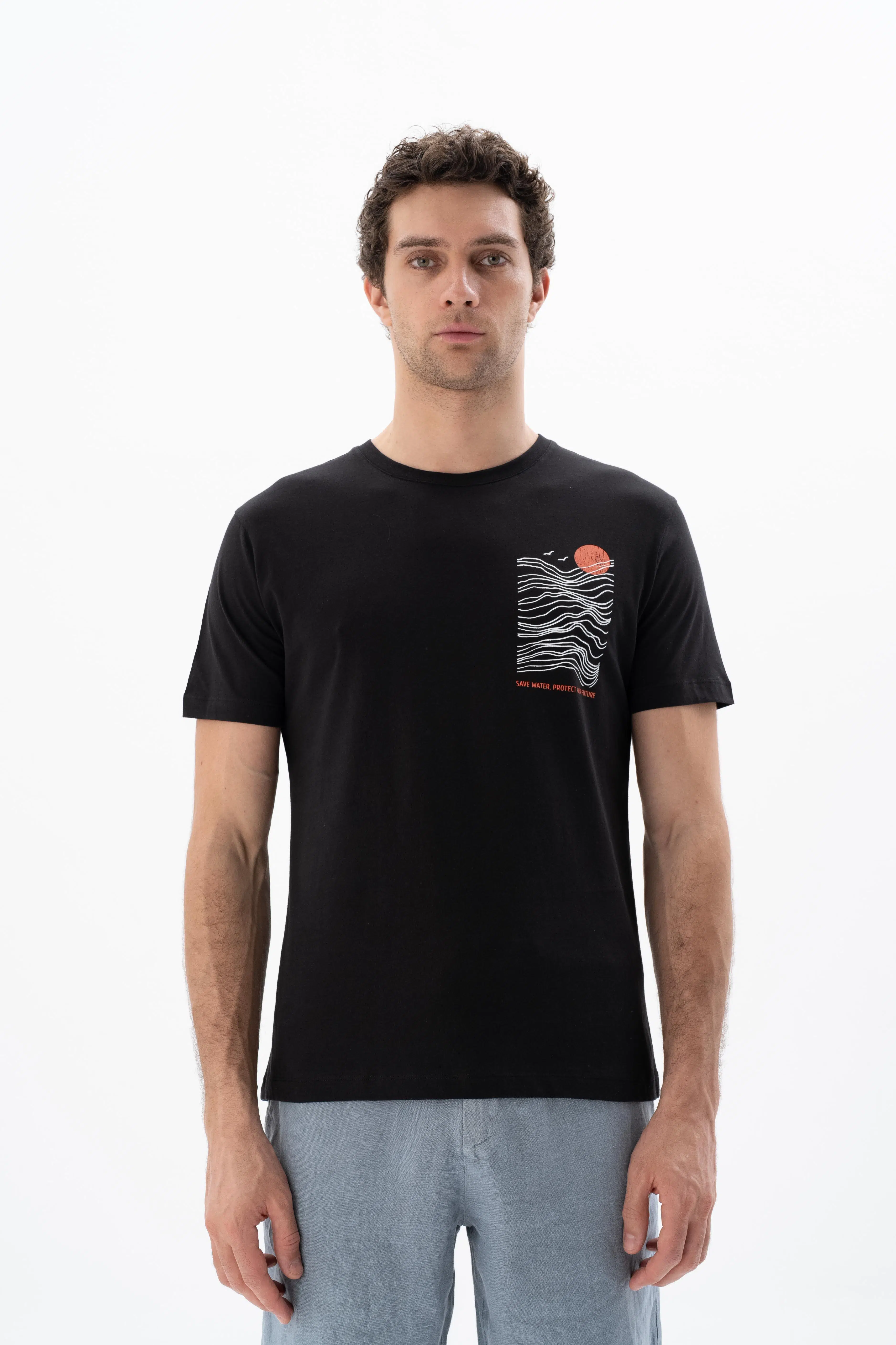 Ar-ma Erkek Bisiklet Yaka Tişört Resim Baskili Örme Kumaş Regular Fit %100 Pamuk 30/1 Penye Süprem Y25344405201 - Siyah-S1