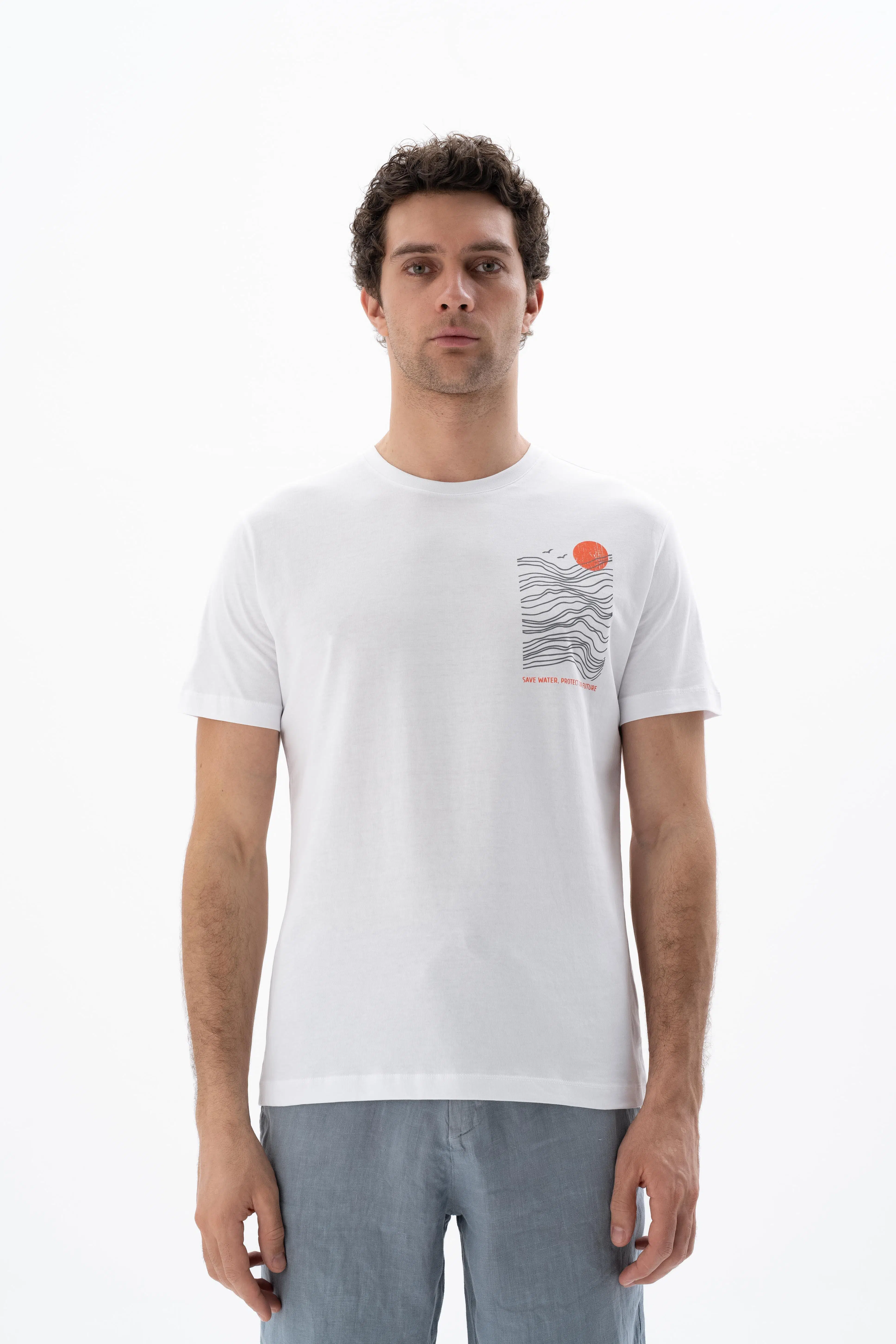 Ar-ma Erkek Bisiklet Yaka Tişört Resim Baskili Örme Kumaş Regular Fit %100 Pamuk 30/1 Penye Süprem Y25344405201 - Beyaz-B1