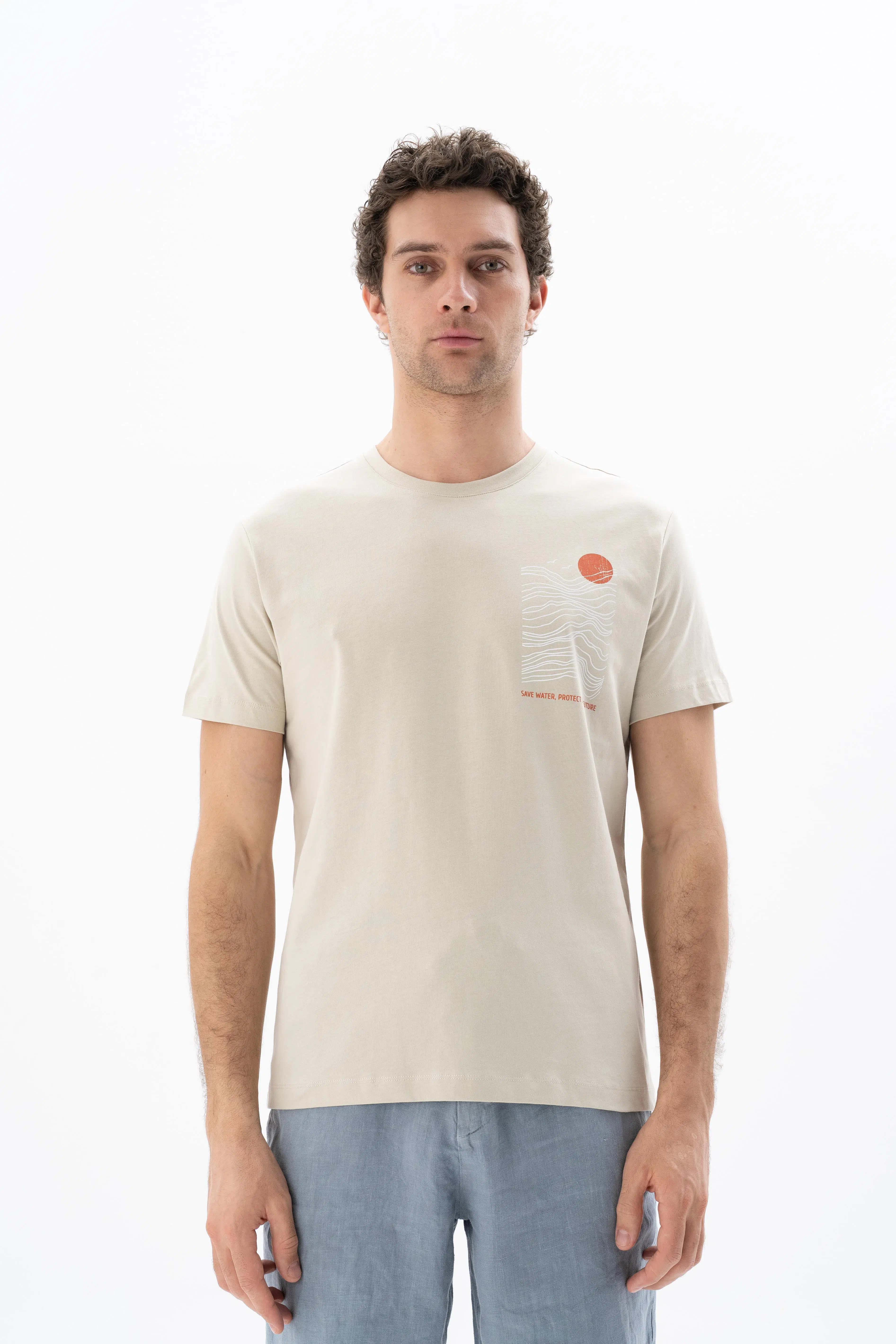 Ar-ma Erkek Bisiklet Yaka Tişört Resim Baskili Örme Kumaş Regular Fit %100 Pamuk 30/1 Penye Süprem Y25344405201 - Bej-B1
