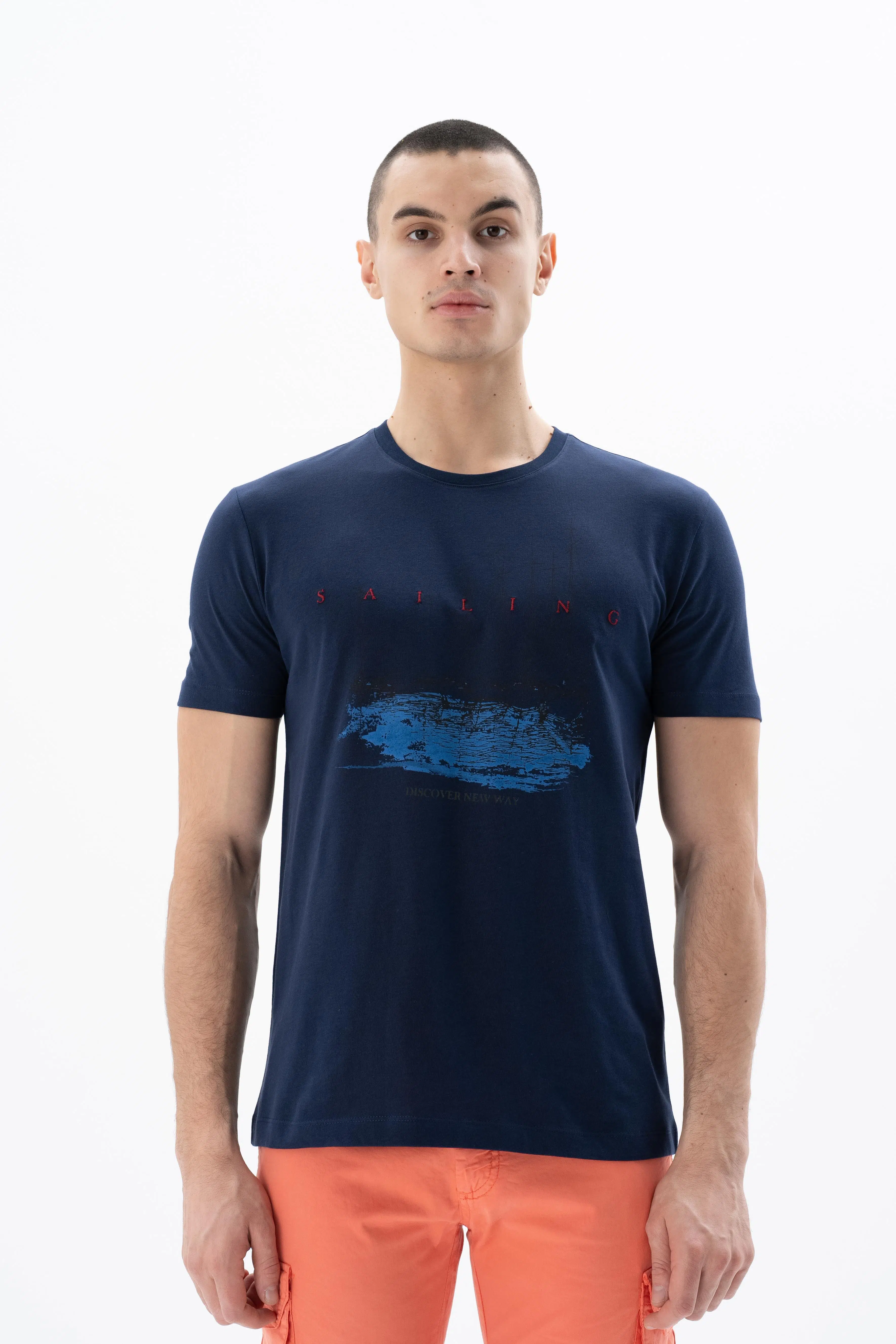 Ar-ma Erkek Bisiklet Yaka Tişört Resim Baskili Regular Fit Penye Süprem Y25344405301 - Lacivert-L1