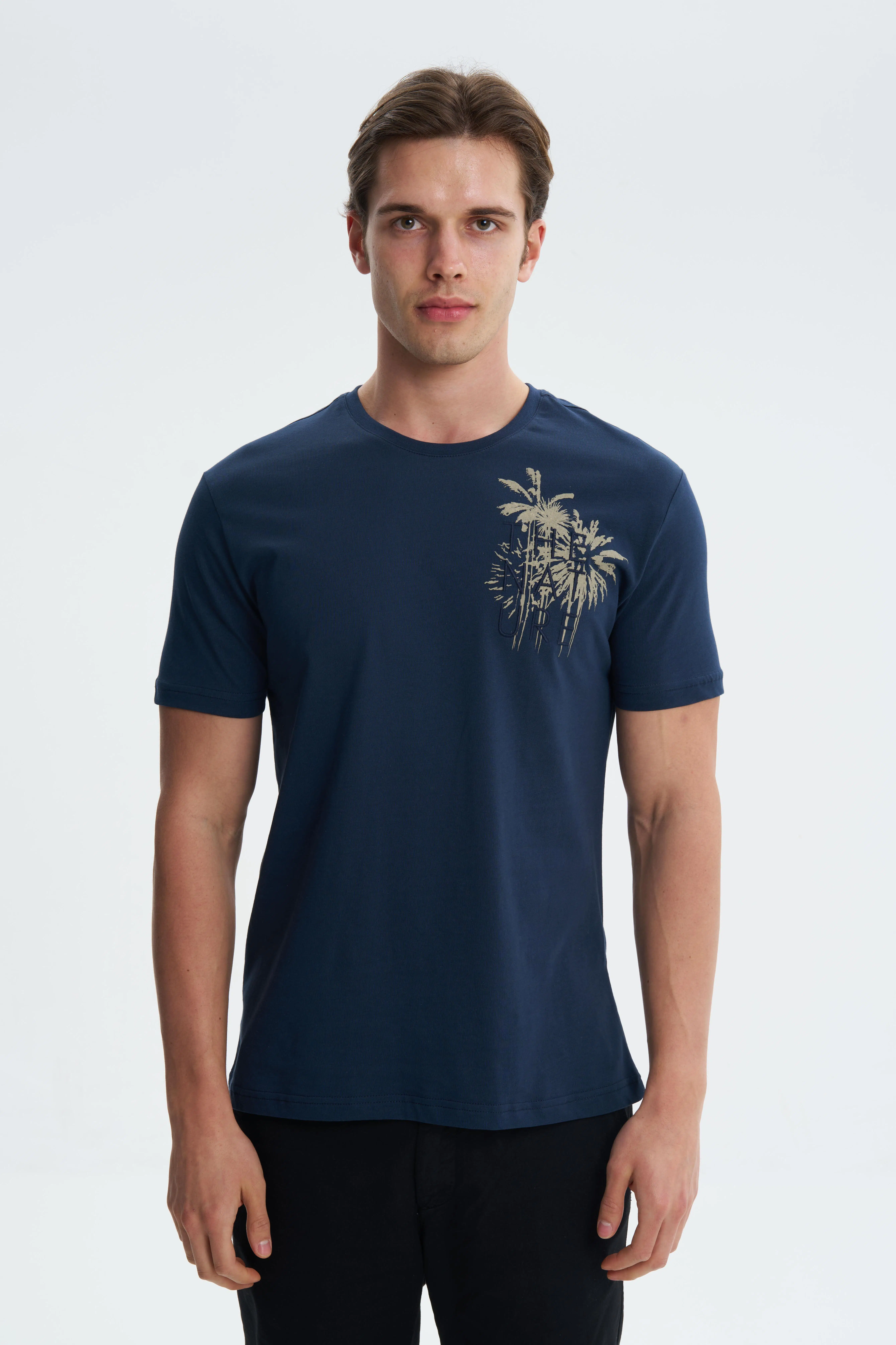 Ar-ma Erkek Bisiklet Yaka Tişört Resim Baskili Regular Fit Penye Süprem Y27344406801 - Lacivert-L1