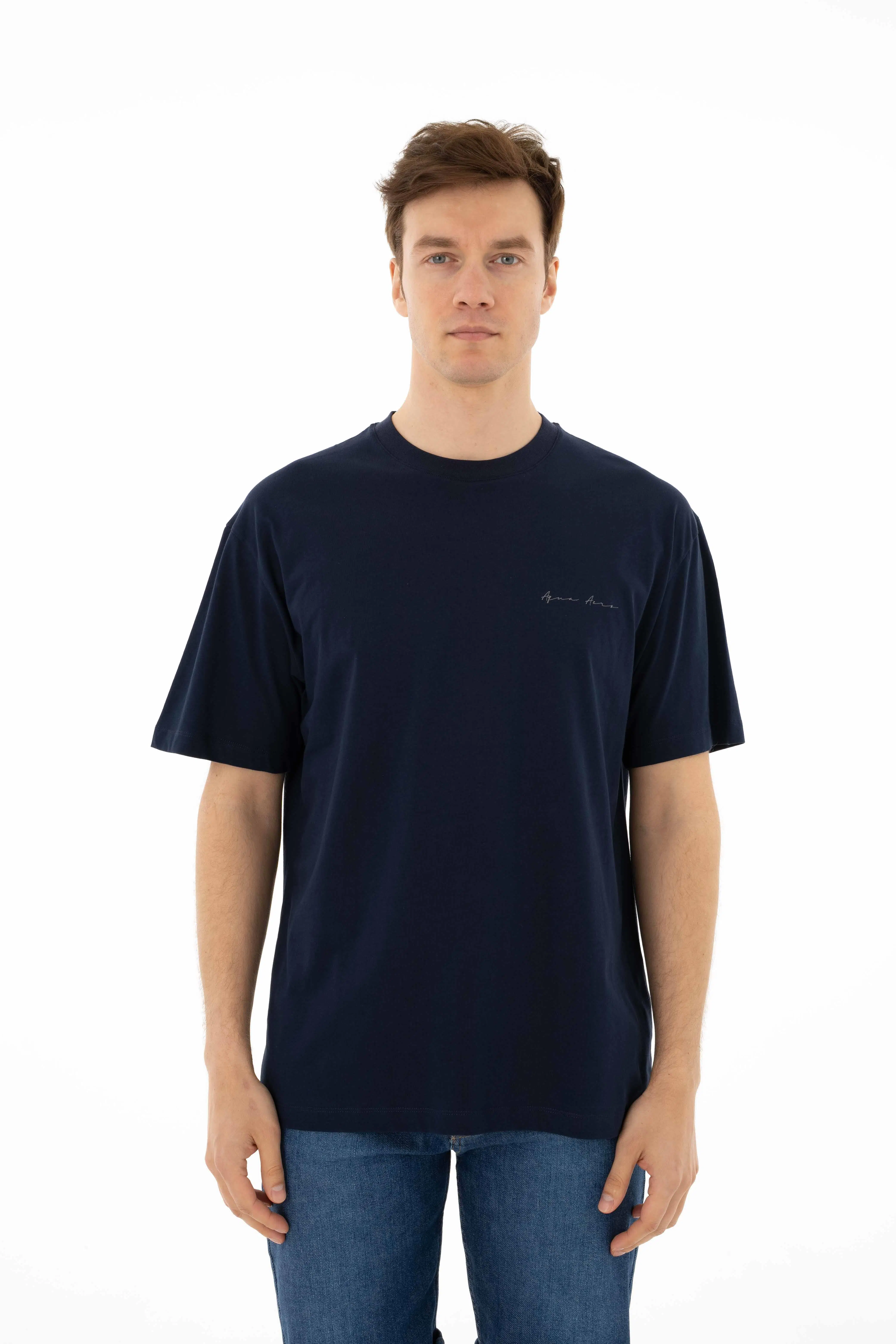 Ar-ma Erkek Bisiklet Yaka Tişört Yazi Baskili Oversize Penye Süprem Y25344403101 - Lacivert-L1