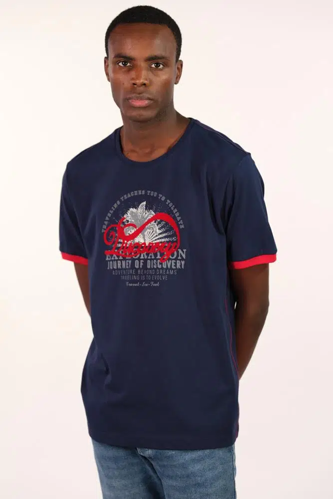 Ar-ma Erkek Bisiklet Yaka Tişört Yazi Baskili Regular Fit Penye Süprem Y22344400601 - Lacivert-L1