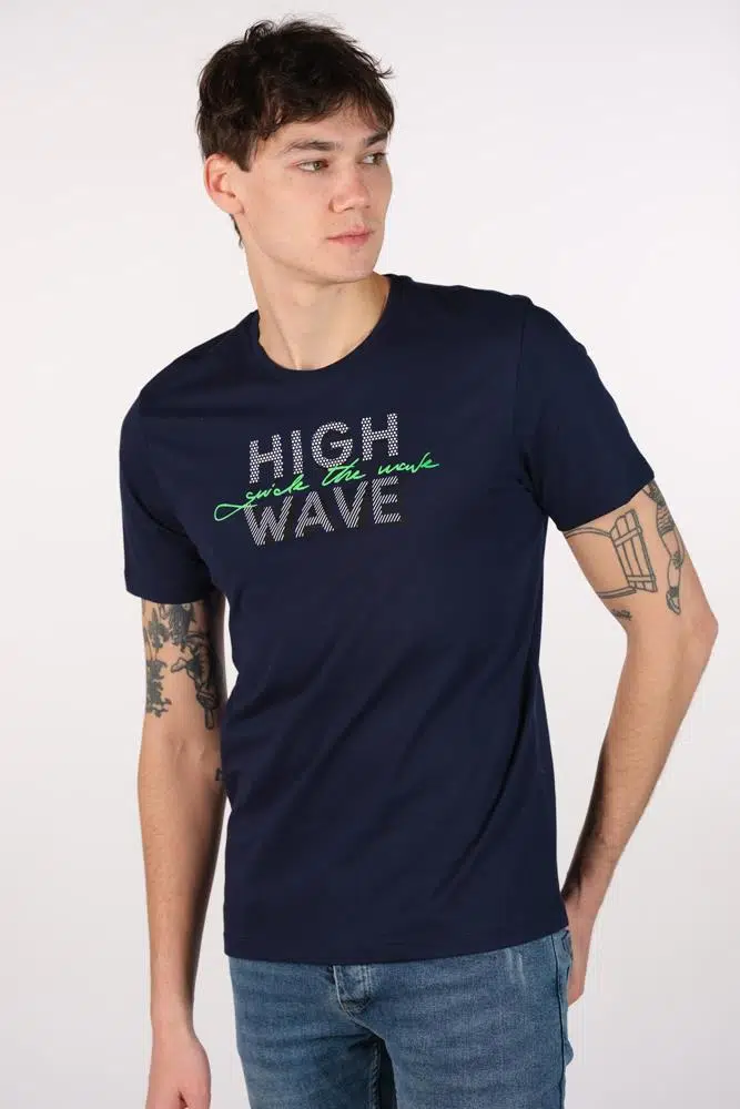 Ar-ma Erkek Bisiklet Yaka Tişört Yazi Baskili Regular Fit Penye Süprem Y22344401901 - Lacivert-L1