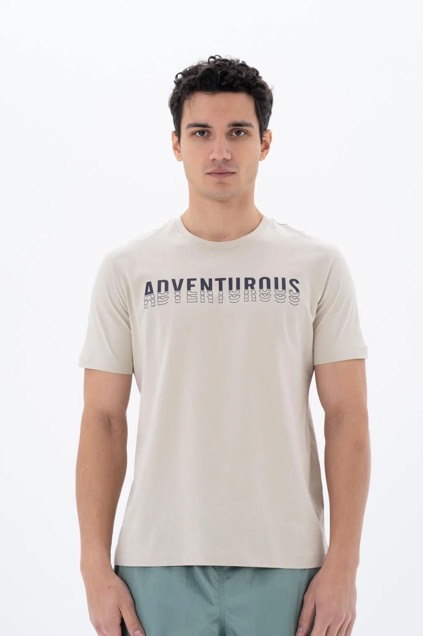 Ar-ma Erkek Bisiklet Yaka Tişört Yazi Baskili Örme Kumaş Regular Fit %100 Pamuk 30/1 Penye Süprem Y25344404401 - Bej-B1