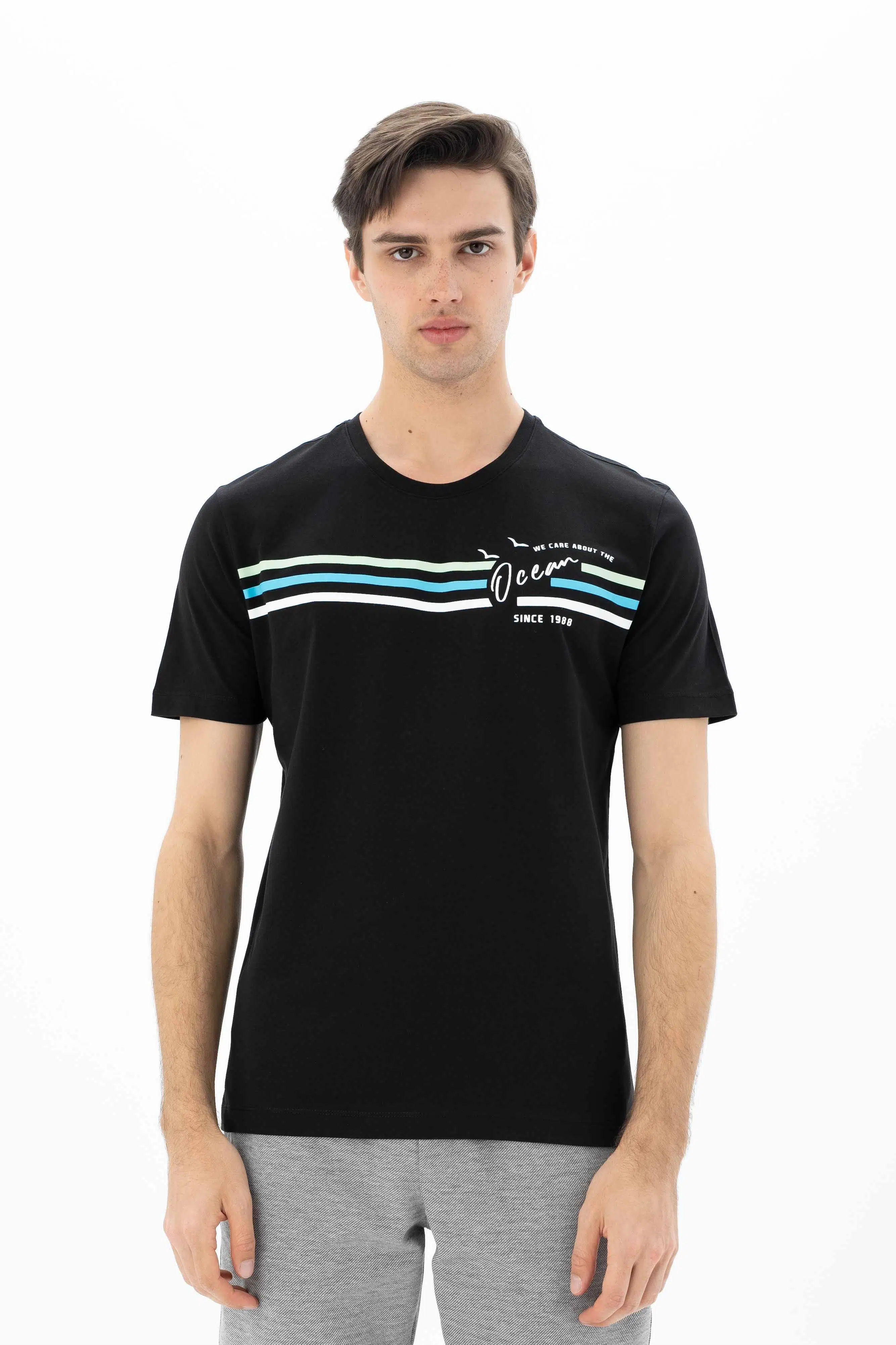 Ar-ma Erkek Bisiklet Yaka Tişört Yazi Baskili Örme Kumaş Regular Fit %100 Pamuk 30/1 Penye Süprem Y25344404501 - Siyah-S1