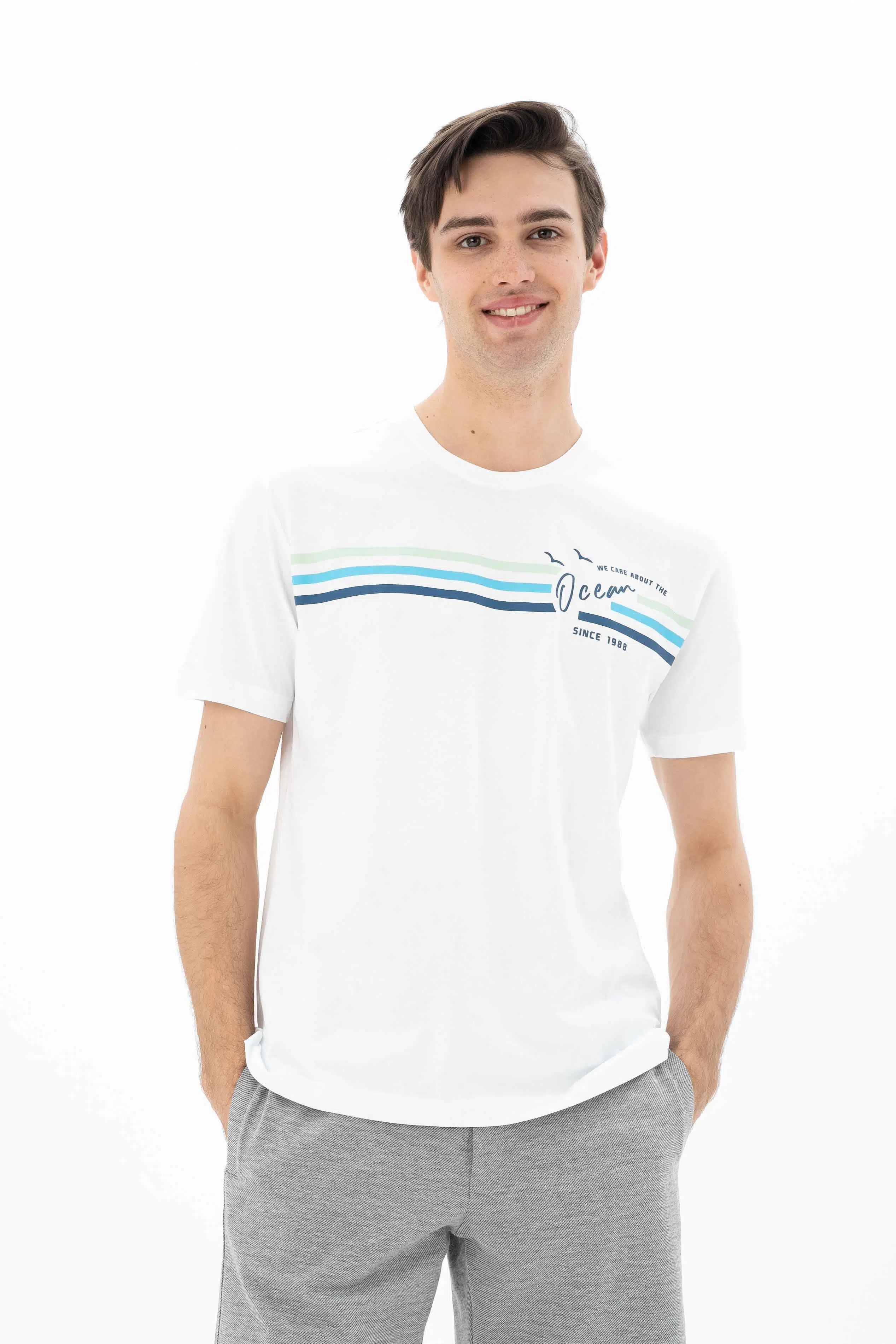 Ar-ma Erkek Bisiklet Yaka Tişört Yazi Baskili Örme Kumaş Regular Fit %100 Pamuk 30/1 Penye Süprem Y25344404501 - Beyaz-B1