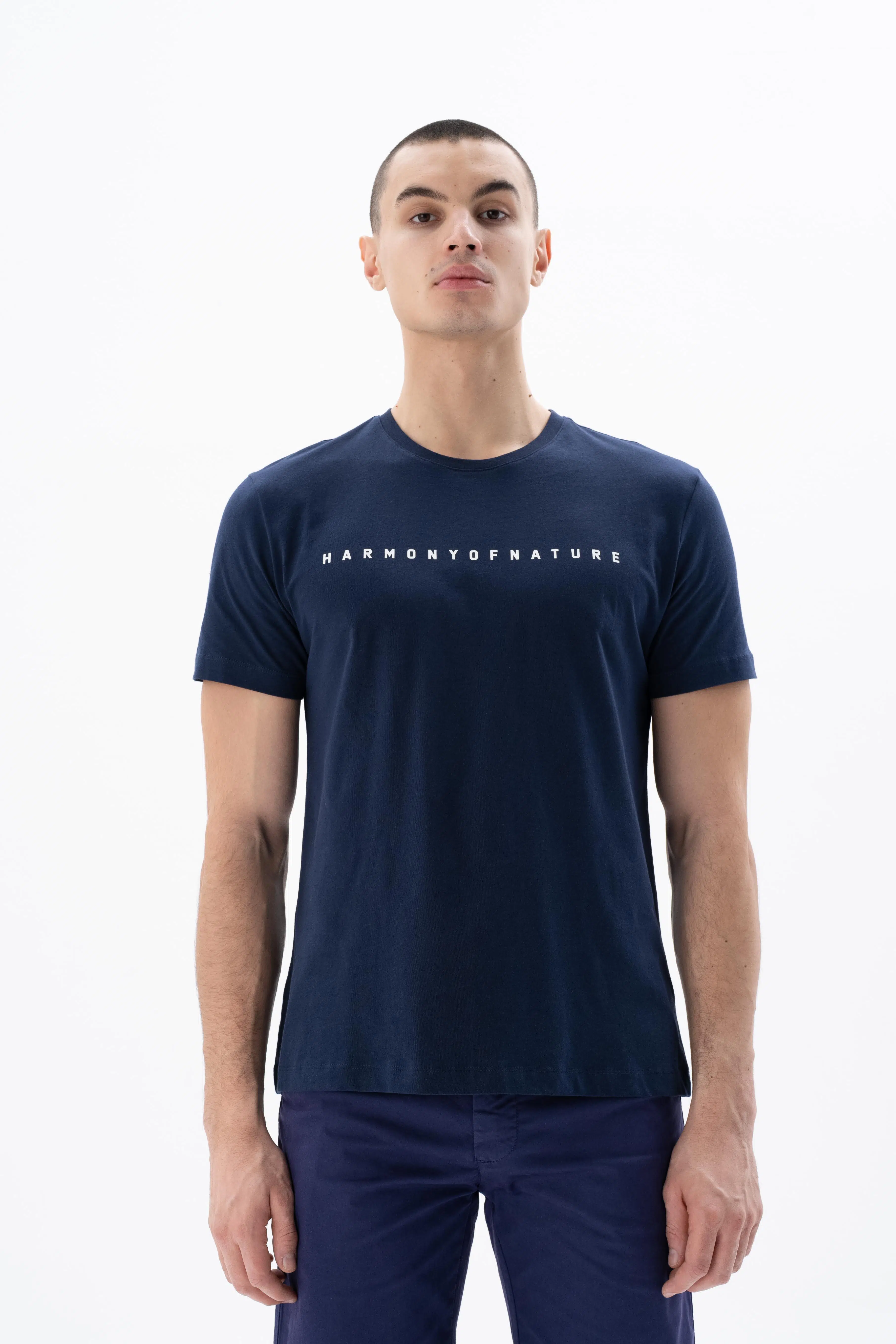 Ar-ma Erkek Bisiklet Yaka Tişört Yazi Baskili Regular Fit Penye Süprem Y25344406201 - Lacivert-L1