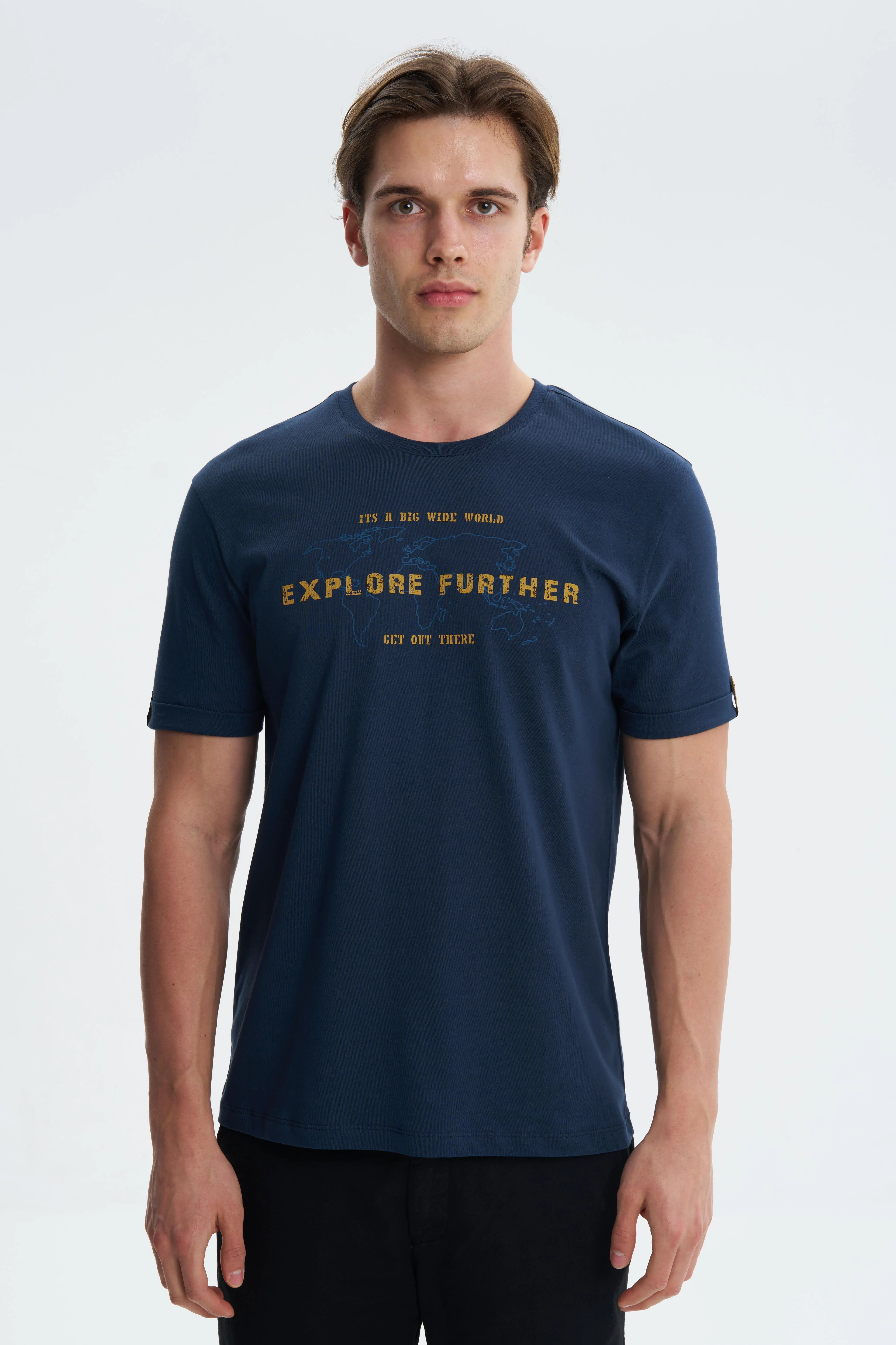 Ar-ma Erkek Bisiklet Yaka Tişört Yazi Baskili Regular Fit Penye Süprem Y27344406601 - Lacivert-L1