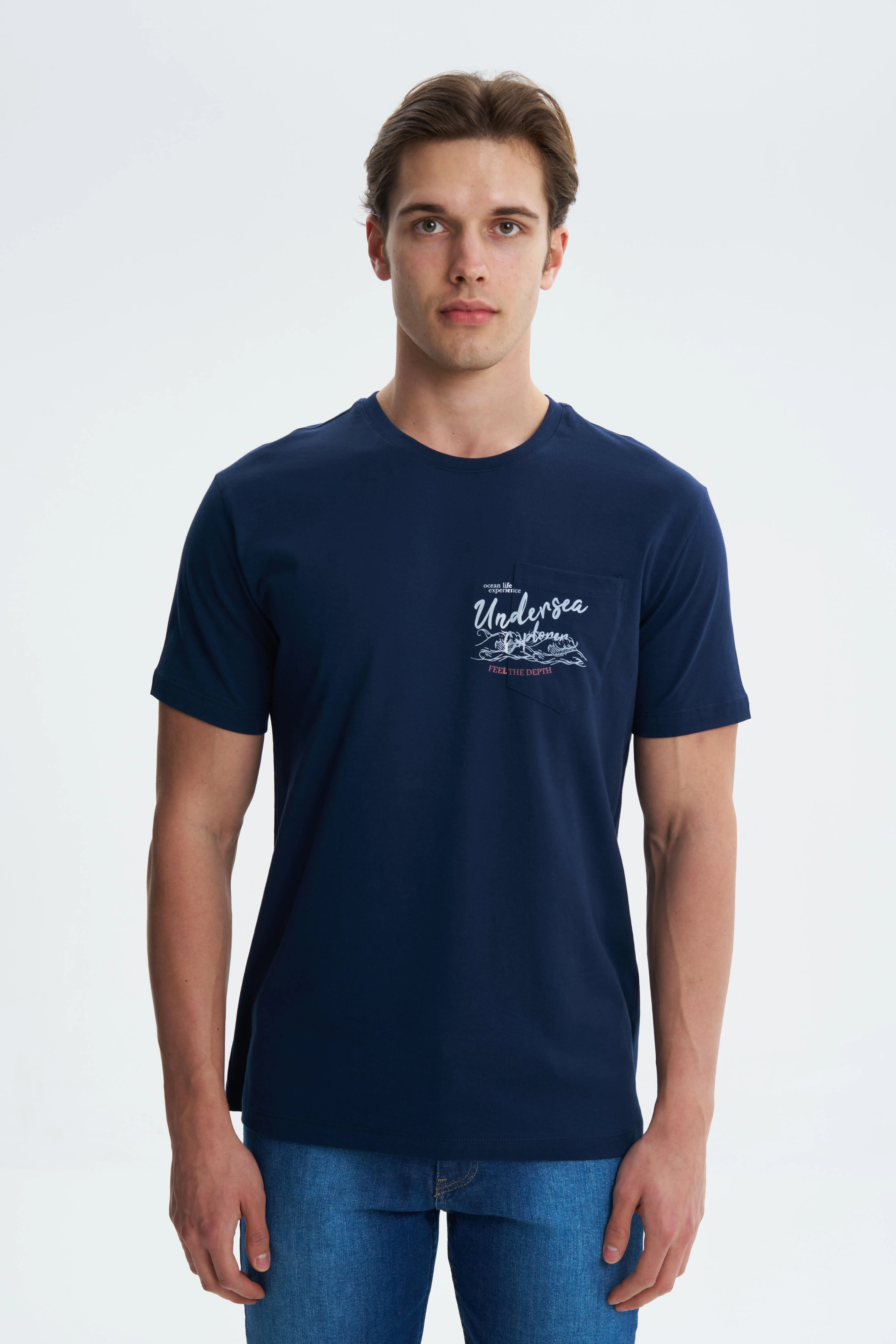 Ar-ma Erkek Bisiklet Yaka Tişört Yazi Baskili Regular Fit Penye Süprem Y27344407001 - Lacivert-L1