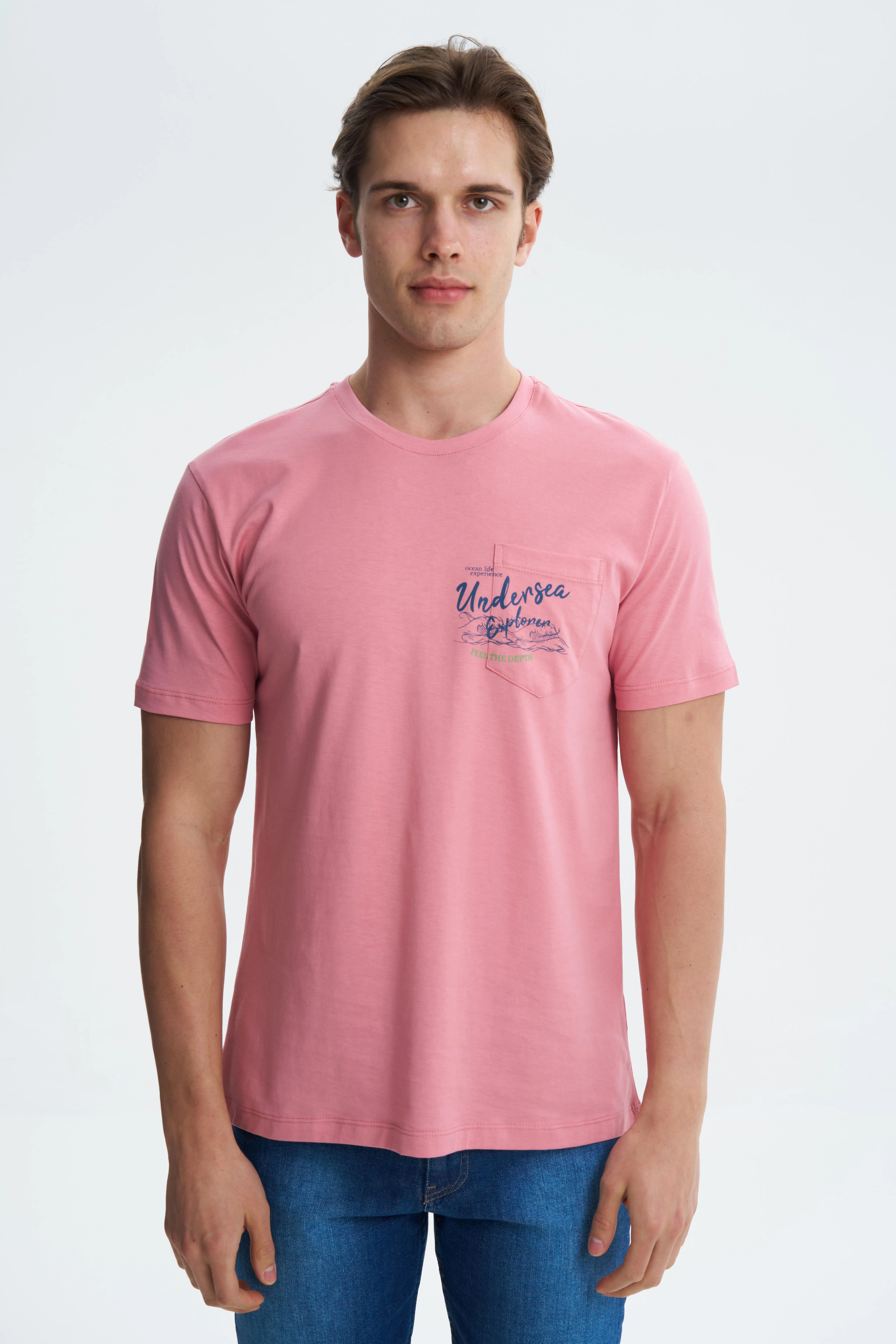 Ar-ma Erkek Bisiklet Yaka Tişört Yazi Baskili Regular Fit Penye Süprem Y27344407001 - Pembe-P3
