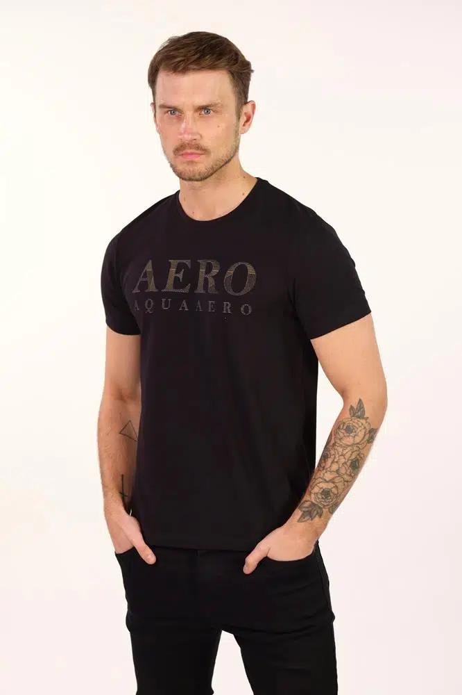 Ar-ma Erkek Bisiklet Yaka Tişört Yazi Baskili Slim Fit Full Süprem Y22344450501 - Siyah-S1