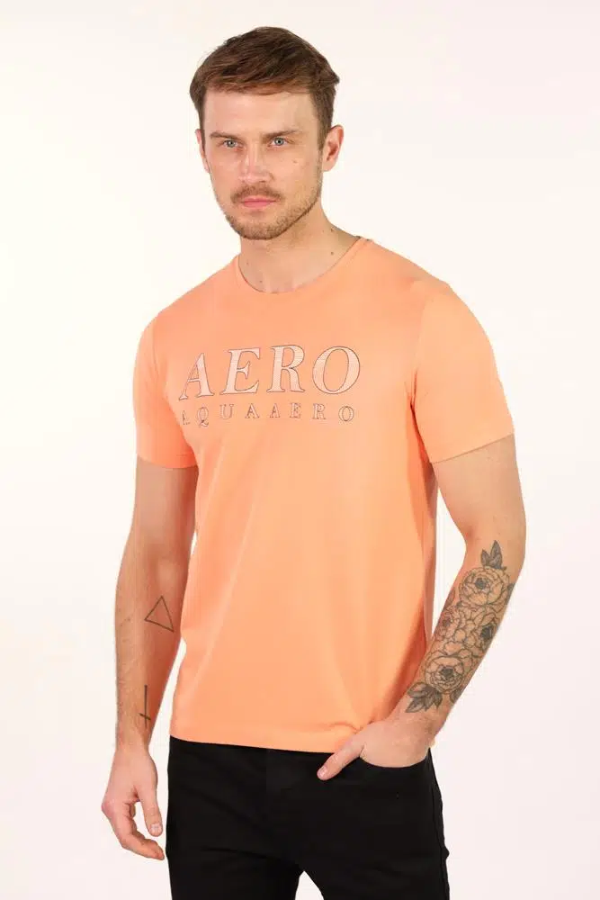 Ar-ma Erkek Bisiklet Yaka Tişört Yazi Baskili Slim Fit Full Süprem Y22344450501 - Pembe-P2
