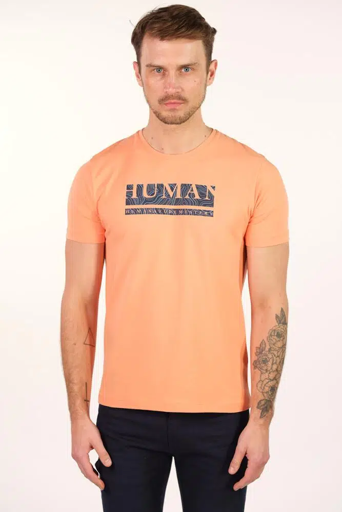 Ar-ma Erkek Bisiklet Yaka Tişört Yazi Baskili Slim Fit Full Süprem Y22344450801 - Pembe-P2