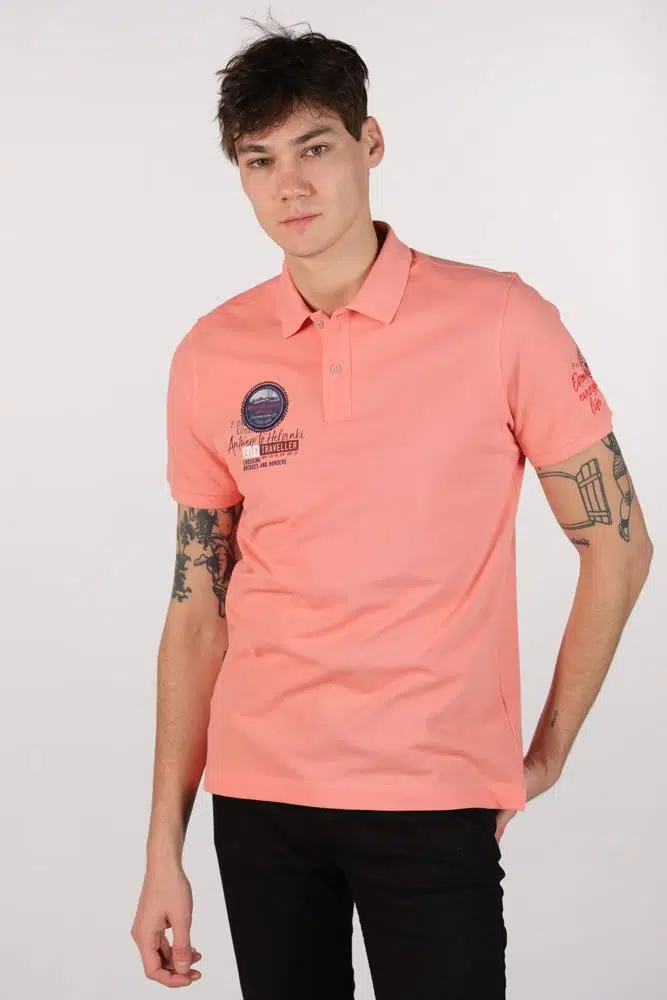 Ar-ma Erkek Büyük Beden Polo Yaka Tişört Yazi Baskili Örme Kumaş Büyük Beden %100 Pamuk 30/1 Çift Toplama Penye Pike Y22374868701 - Pembe-P1