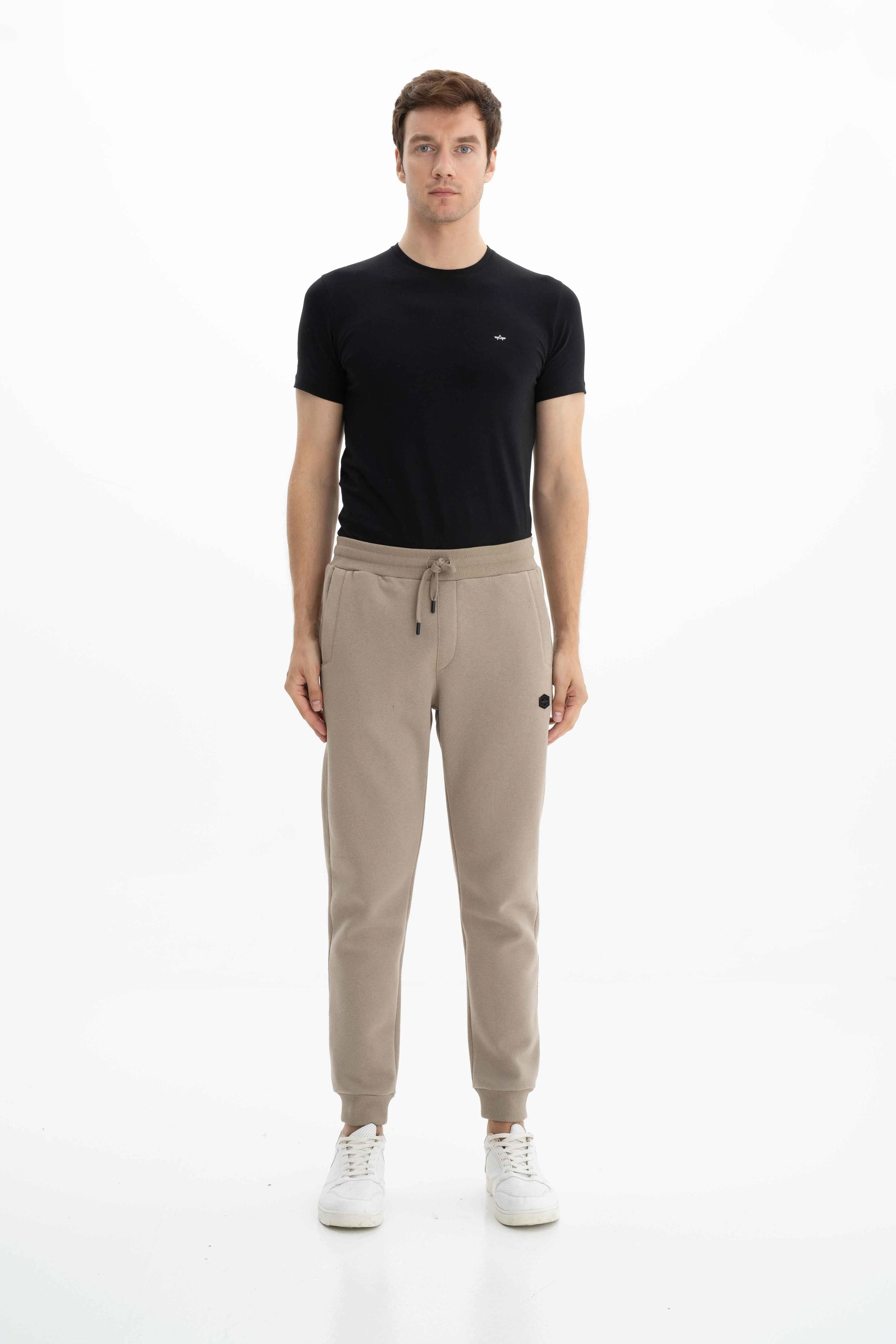 Ar-ma Erkek Eşofman Alti Baskisiz Basic Yandan Fermuarsiz Ve Arkalar Fermuar Cepli Lastikli Dar Paça Örme Kumaş Regular Fit %70 Pamuk %30 Polyester 30/1 Şardonlu Üç İplik K26174680001 - Gri-Bej G8