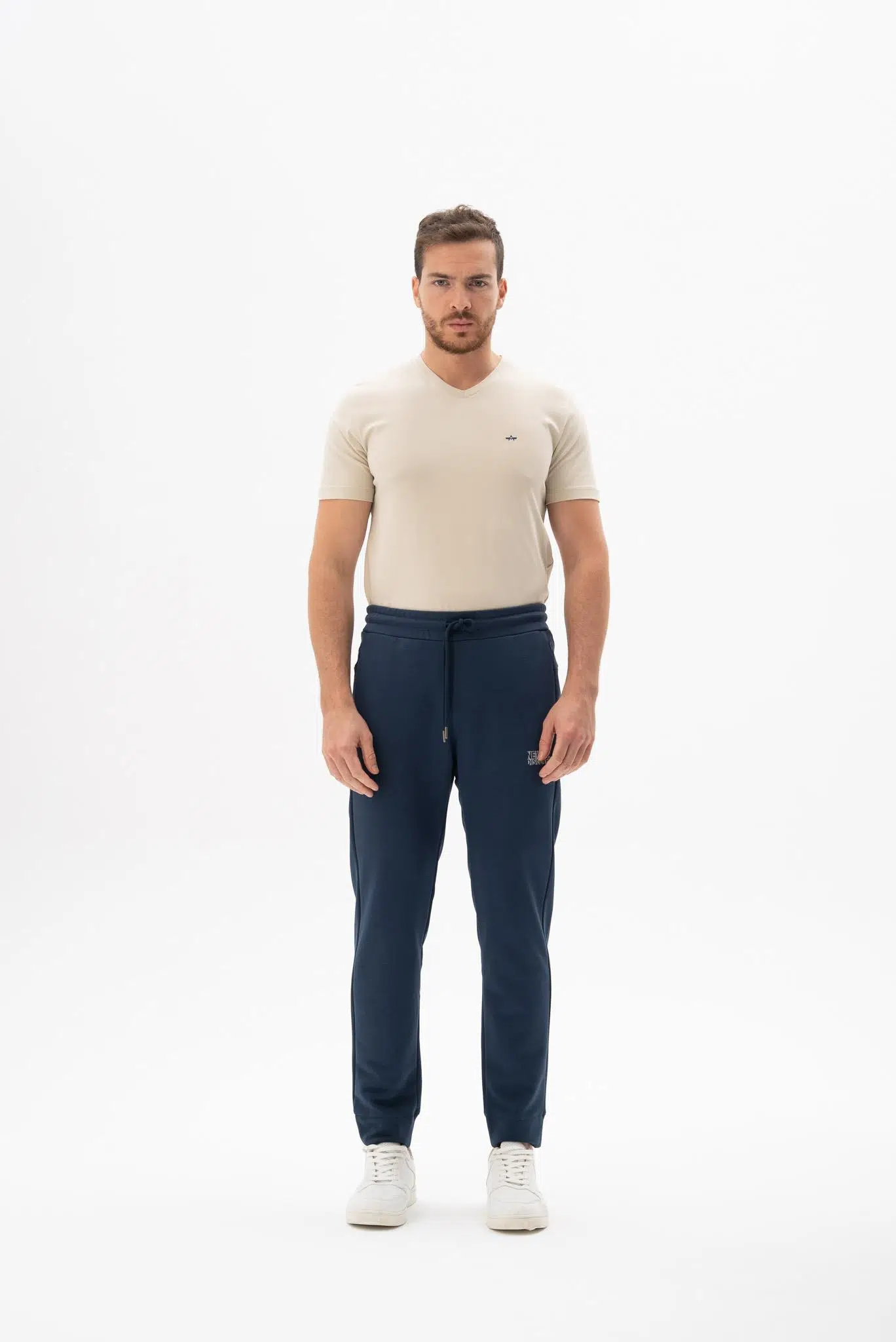 Ar-ma Erkek Eşofman Alti Yazi Baskili Basic Yandan Ve Arkadan Fermuar Cepli Normal Paça Örme Kumaş Slim Fit %90 Pamuk %10 Polyester Diagonal Üç İplik K24174961801 - İndigo-İ1