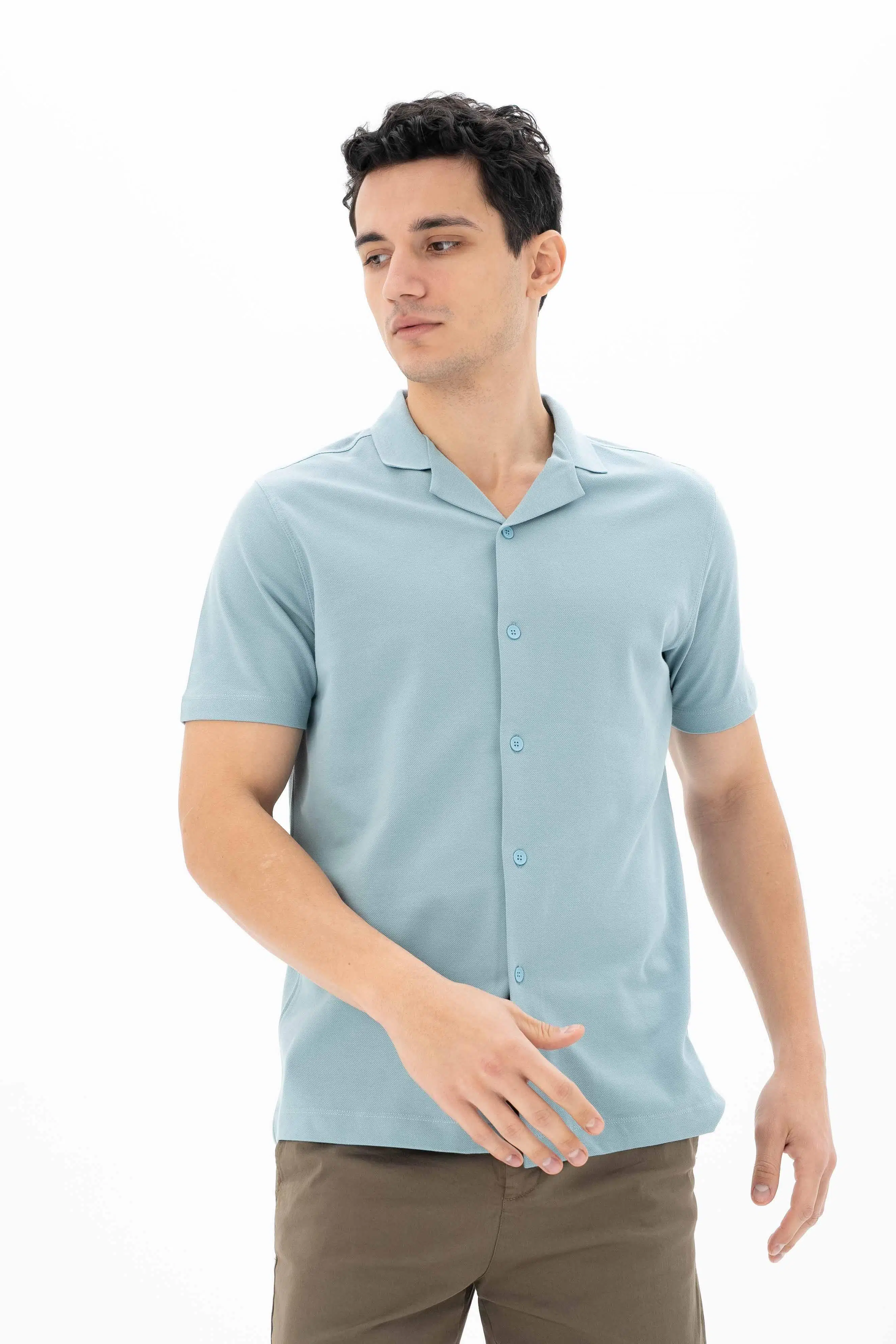 Ar-ma Erkek Gömlek Polo Yaka Kisa Kollu Düğme Kapamali Cepsiz Gömlek Örme Kumaş Büyük Beden %100 Pamuk 30/1 Çift Toplama Penye Pike Y25184866501 - Mavi-M24