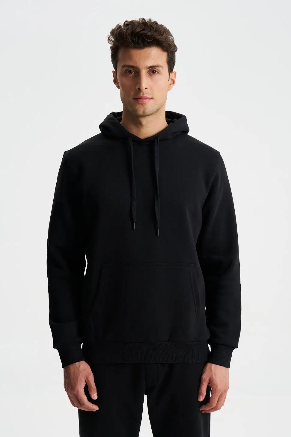 Ar-ma Erkek Kapşonlu Sweatshirt Baskisiz Kanguru Cepli Regular Fit Şardonlu Üç İplik K28254627501 - Siyah-S1