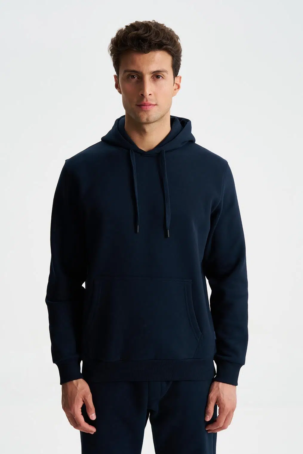 Ar-ma Erkek Kapşonlu Sweatshirt Baskisiz Kanguru Cepli Regular Fit Şardonlu Üç İplik K28254627501 - Lacivert-L1