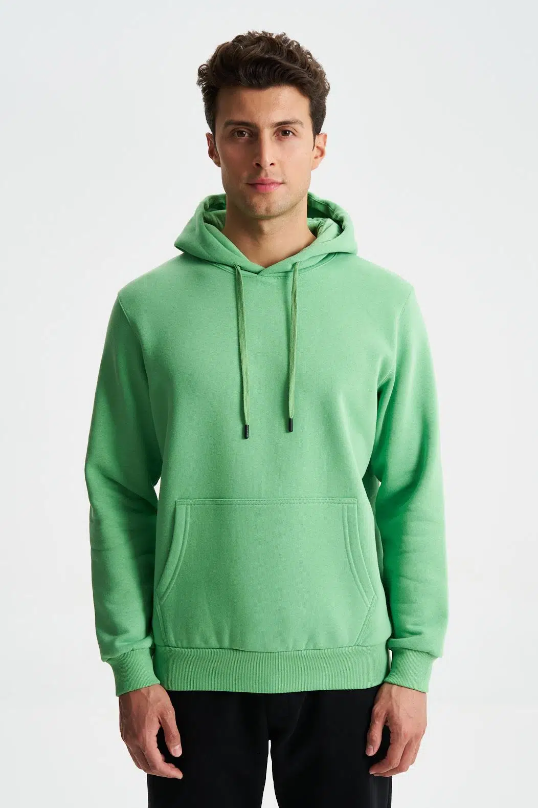 Ar-ma Erkek Kapşonlu Sweatshirt Baskisiz Kanguru Cepli Regular Fit Şardonlu Üç İplik K28254627501 - Yeşil-Y1