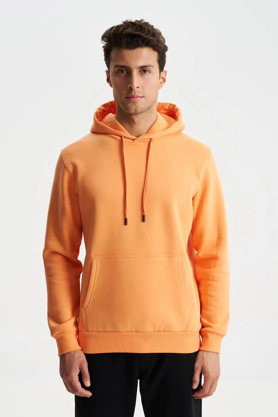 Ar-ma Erkek Kapşonlu Sweatshirt Baskisiz Kanguru Cepli Regular Fit Şardonlu Üç İplik K28254627501 - Turuncu-T1