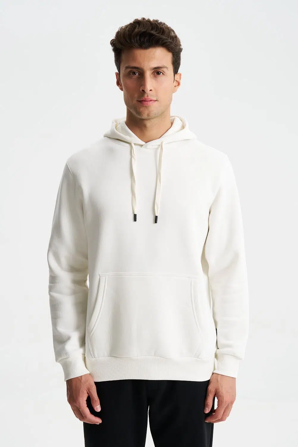 Ar-ma Erkek Kapşonlu Sweatshirt Baskisiz Kanguru Cepli Regular Fit Şardonlu Üç İplik K28254627501 - Ekru-E1