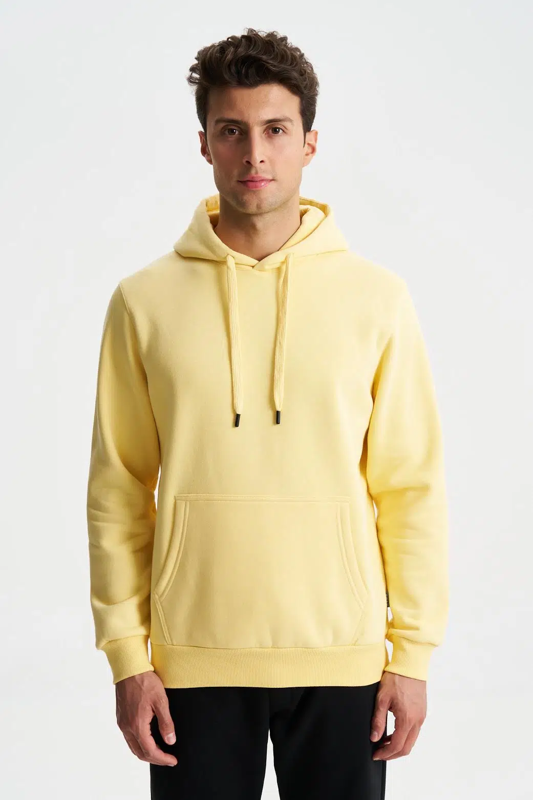 Ar-ma Erkek Kapşonlu Sweatshirt Baskisiz Kanguru Cepli Regular Fit Şardonlu Üç İplik K28254627501 - Sarı-S1