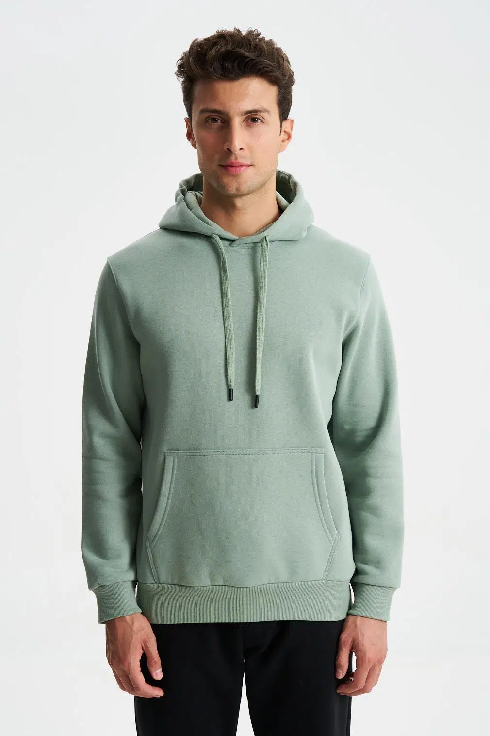Ar-ma Erkek Kapşonlu Sweatshirt Baskisiz Kanguru Cepli Regular Fit Şardonlu Üç İplik K28254627501 - Yeşil-Y2