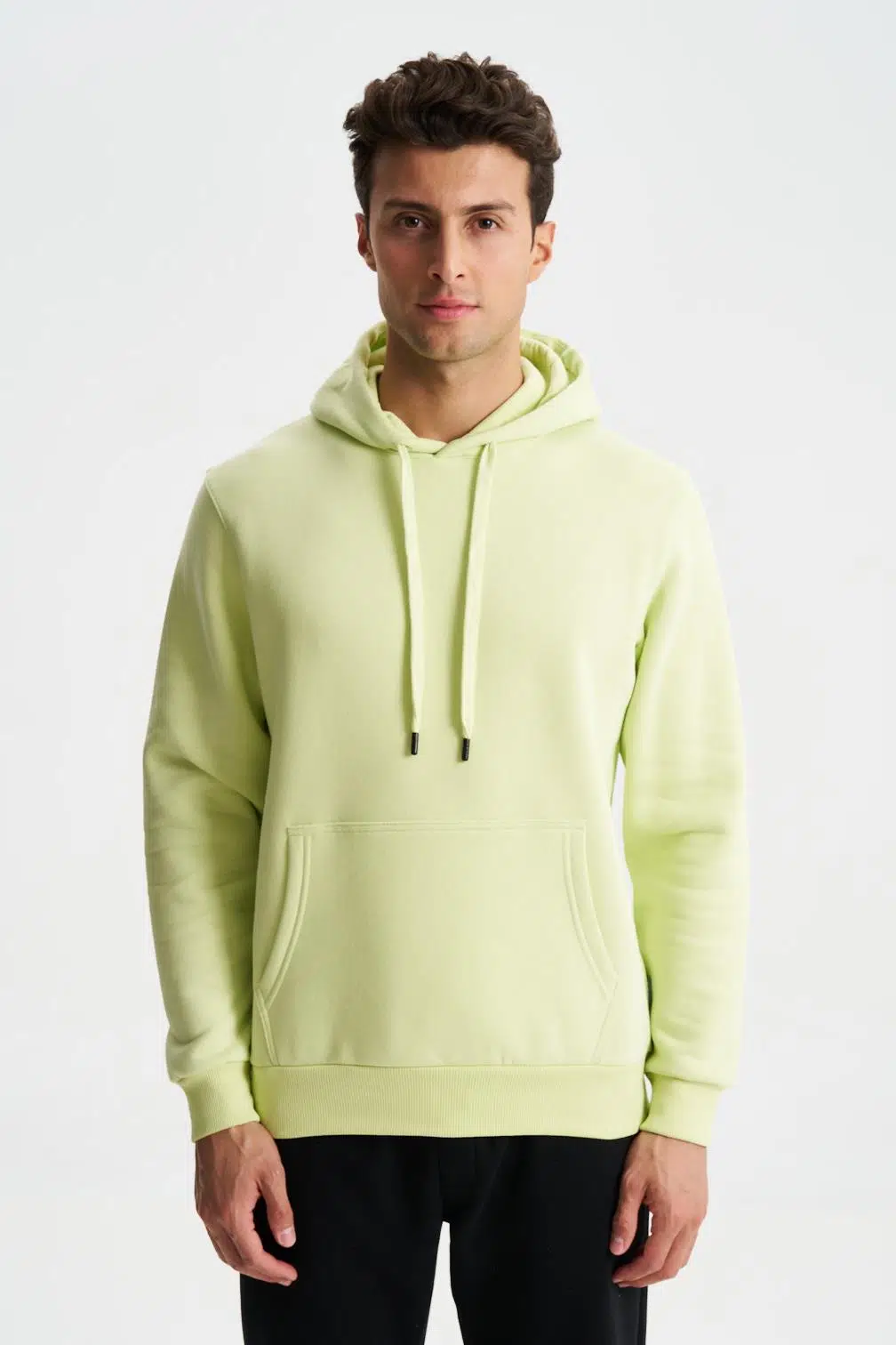Ar-ma Erkek Kapşonlu Sweatshirt Baskisiz Kanguru Cepli Regular Fit Şardonlu Üç İplik K28254627501 - Yeşil-Y4