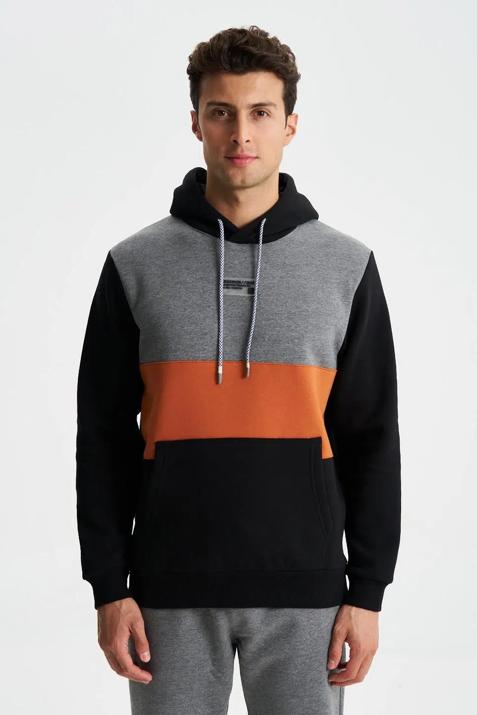 Ar-ma Erkek Kapşonlu Sweatshirt Baskisiz Kanguru Cepli Regular Fit Şardonlu Üç İplik K28254628101 - Siyah-S1