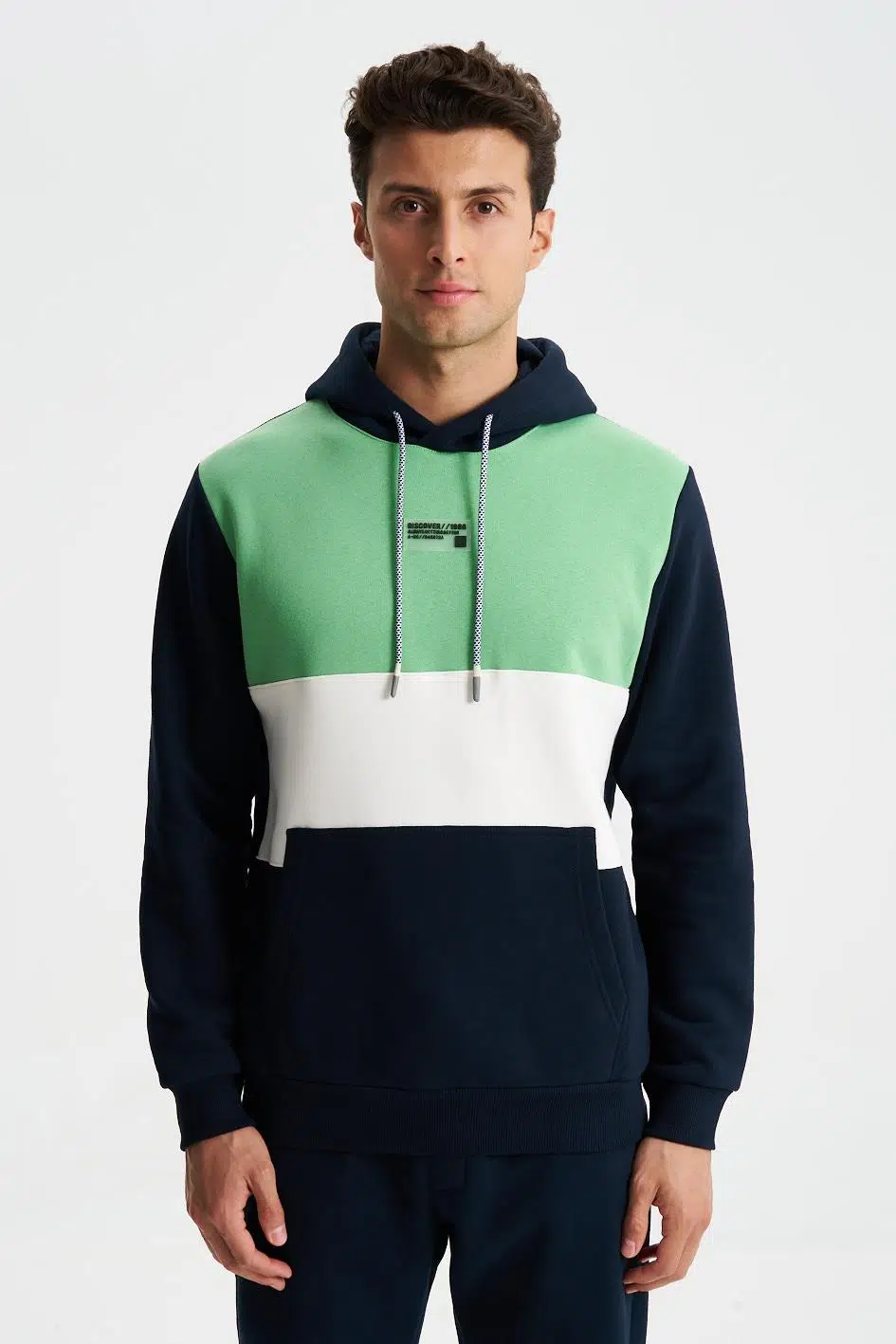 Ar-ma Erkek Kapşonlu Sweatshirt Baskisiz Kanguru Cepli Regular Fit Şardonlu Üç İplik K28254628101 - Lacivert-L1