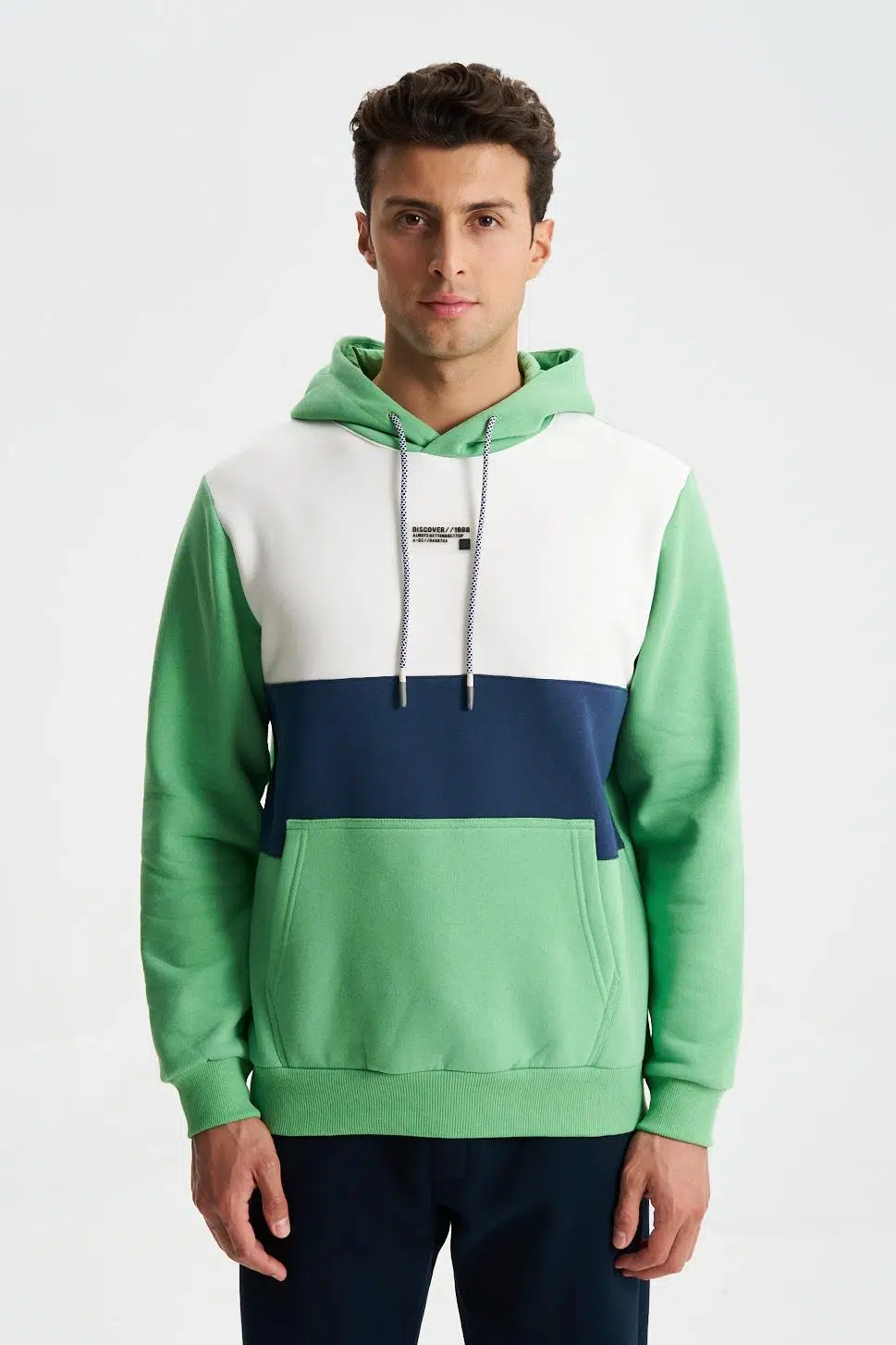 Ar-ma Erkek Kapşonlu Sweatshirt Baskisiz Kanguru Cepli Regular Fit Şardonlu Üç İplik K28254628101 - Yeşil-Y1