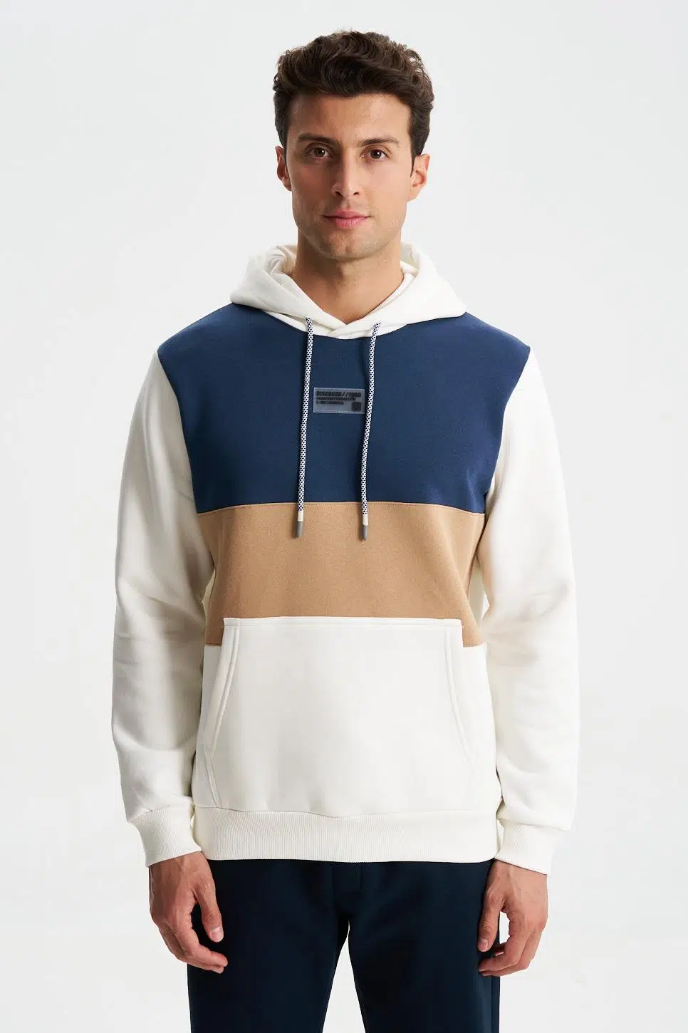 Ar-ma Erkek Kapşonlu Sweatshirt Baskisiz Kanguru Cepli Regular Fit Şardonlu Üç İplik K28254628101 - Ekru-E1