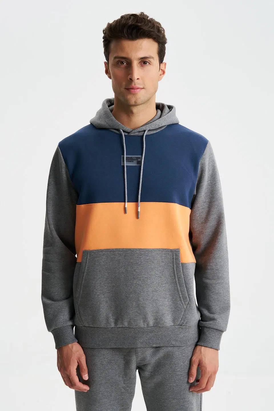 Ar-ma Erkek Kapşonlu Sweatshirt Baskisiz Kanguru Cepli Regular Fit Şardonlu Üç İplik K28254628101 - Gri-G1