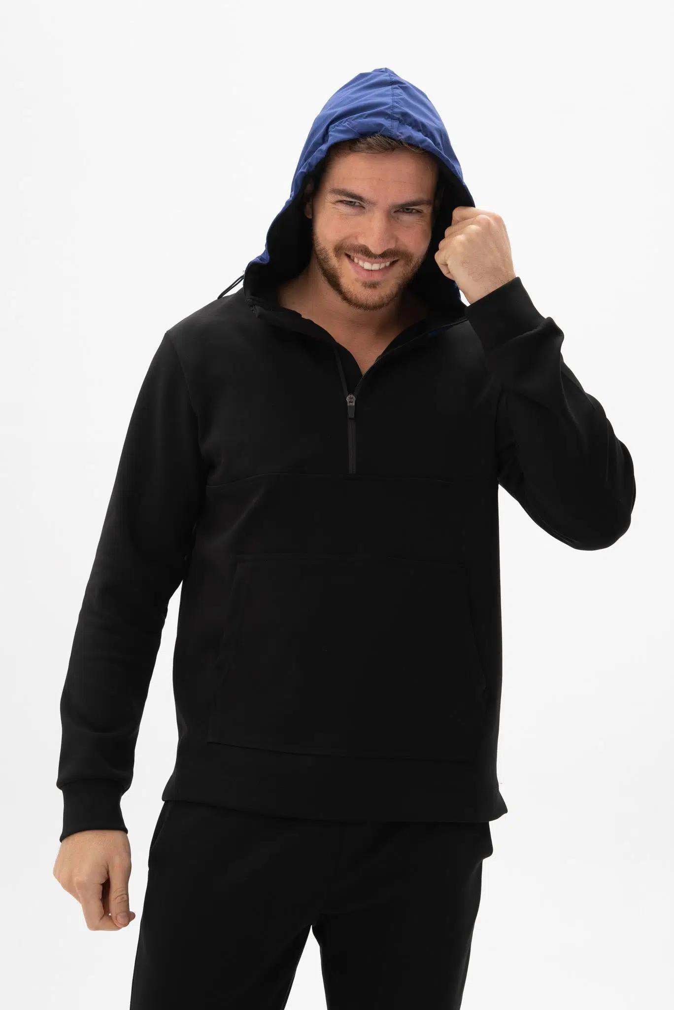 Ar-ma Erkek Kapşonlu Sweatshirt Baskisiz Kanguru Cepli Slim Fit Çift Tarafli İnterlok K26254987401 - Siyah-S1