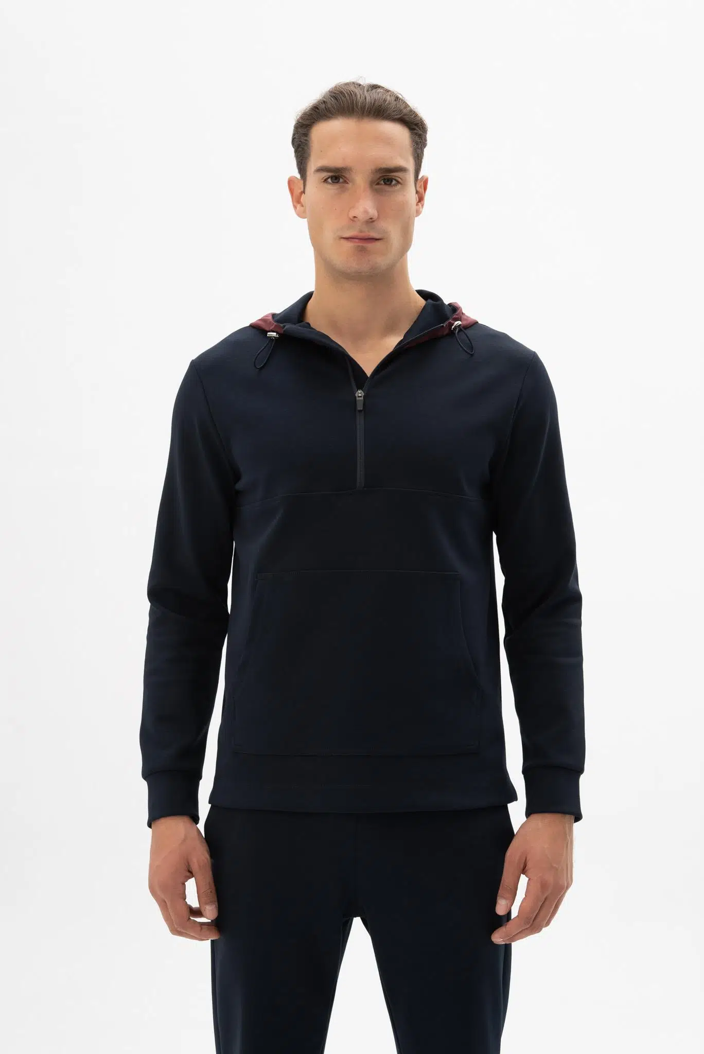 Ar-ma Erkek Kapşonlu Sweatshirt Baskisiz Kanguru Cepli Slim Fit Çift Tarafli İnterlok K26254987401 - Lacivert-L1