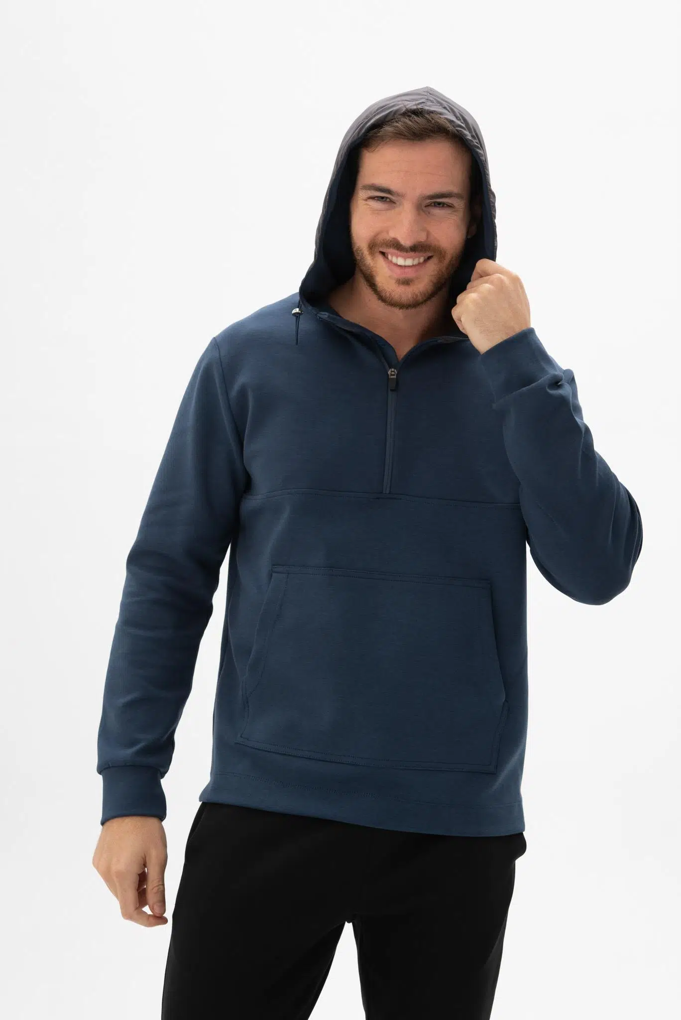 Ar-ma Erkek Kapşonlu Sweatshirt Baskisiz Kanguru Cepli Slim Fit Çift Tarafli İnterlok K26254987401 - İndigo-İ1